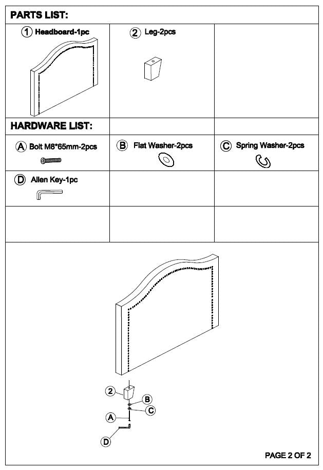 Carla Queen Charcoal Headboard with Curved Design & Metal Studded Buttons
