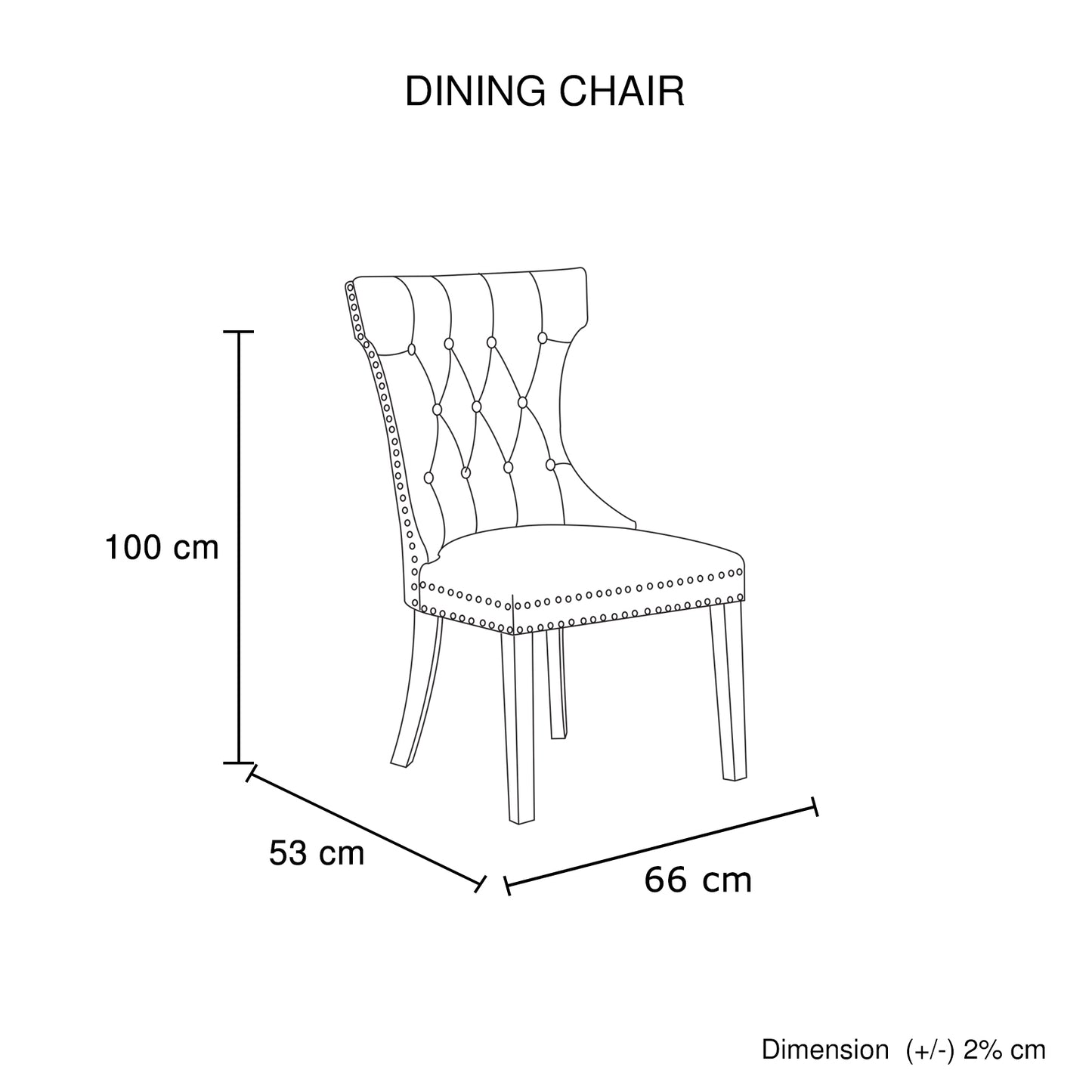 Century 2x Dining Chair Black Leatherette Upholstery Button Studding Deep Quilting Wooden Frame Back with Lion Ring and Nail Rubber Wood Legs