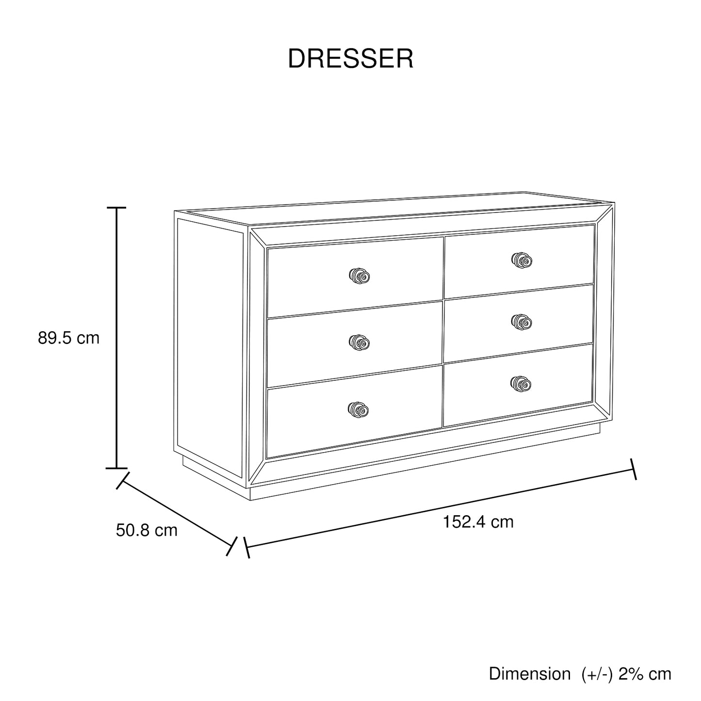 Germany Mirrored Work 6 Drawers Dresser MDF Antique Gold Colour