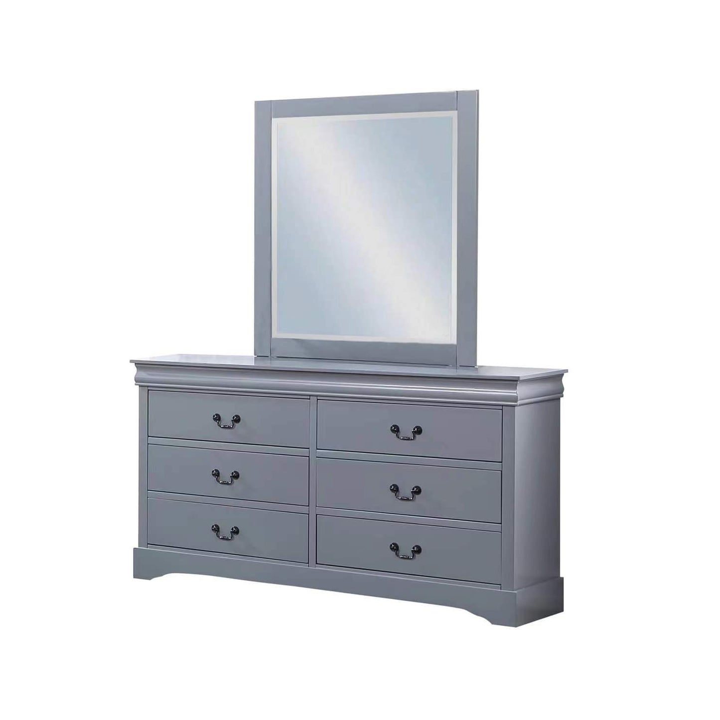 Spencer Solid Wooden Grey Colour 6 Drawers Dresser with Mirror Metal Handles
