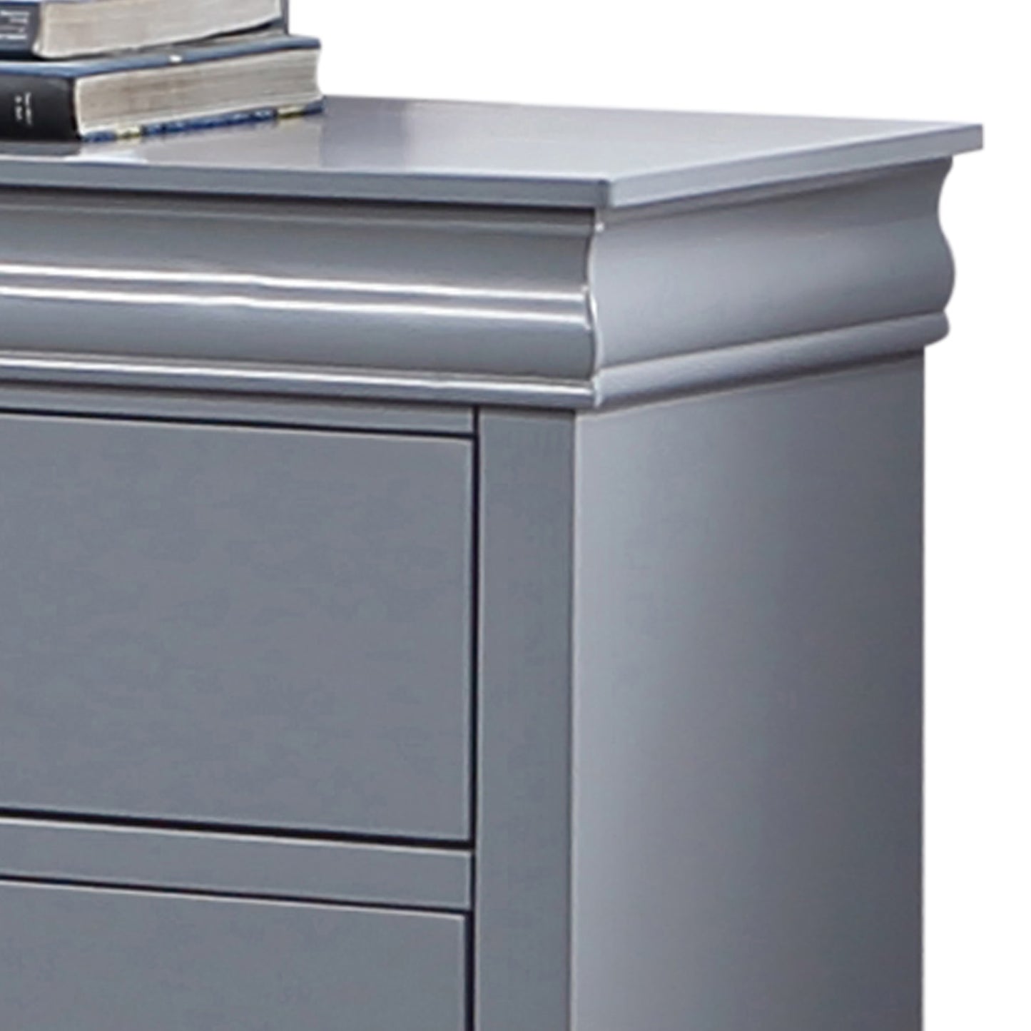 Spencer Solid Wooden Grey Colour 6 Drawers Dresser with Mirror Metal Handles
