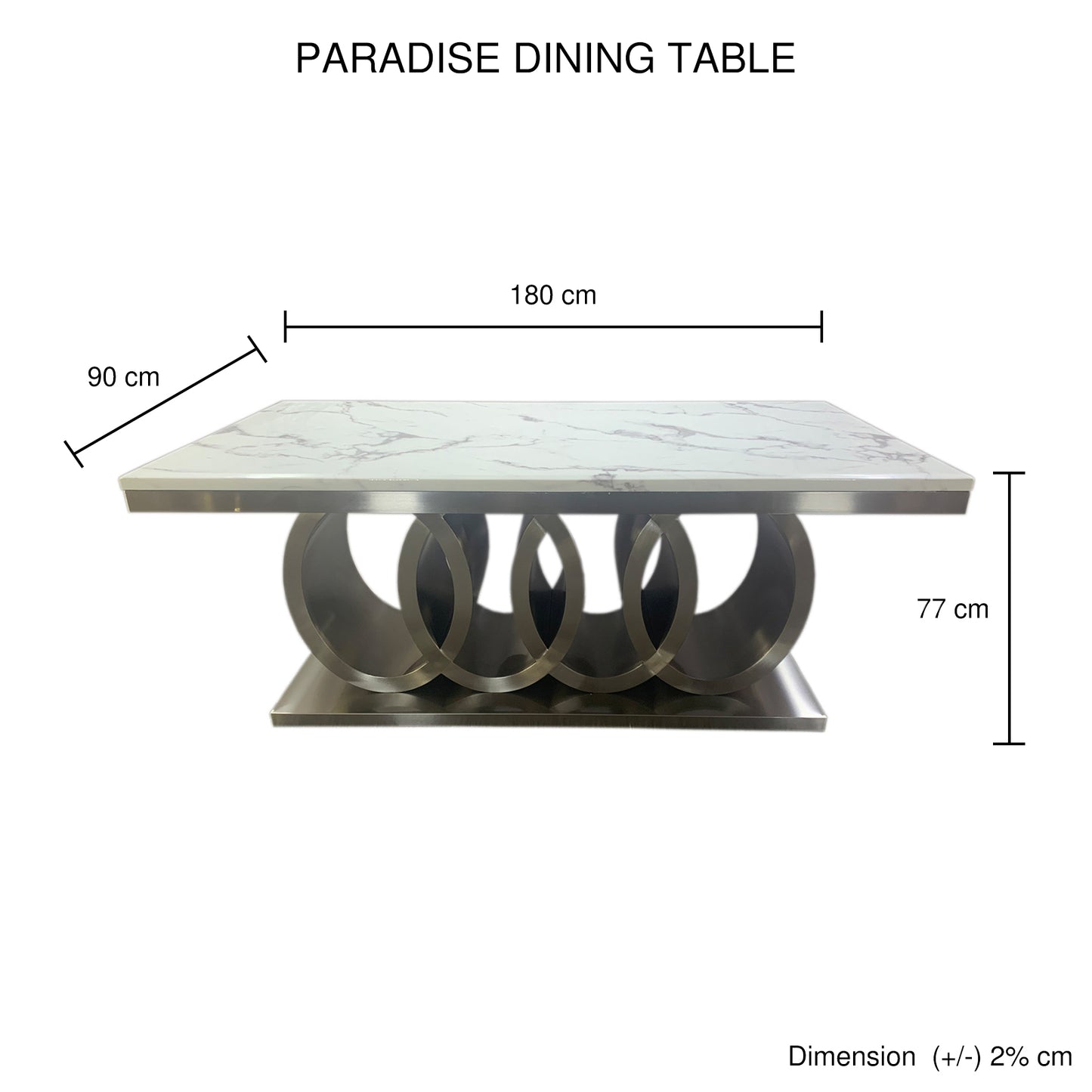 Paradise Dining Table White Faux Marble Top Aesthetic Metal Made Design on Base Silver Colour
