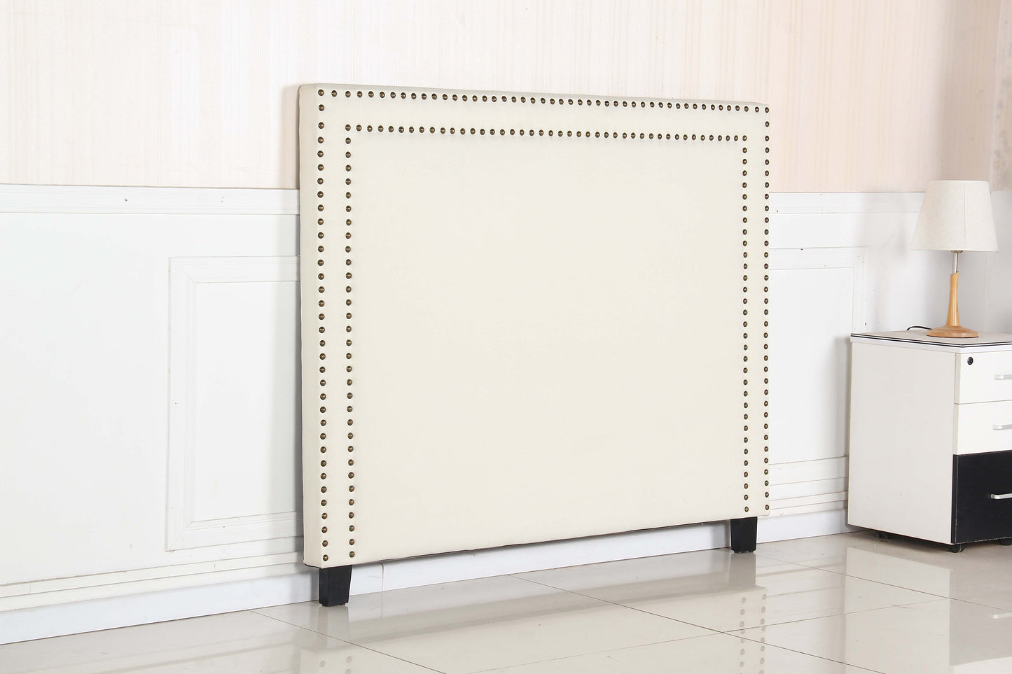 Enzo Multiple Colour Queen Headboard In Fine Linen Fabric Upholstery with Metal Studded Buttons