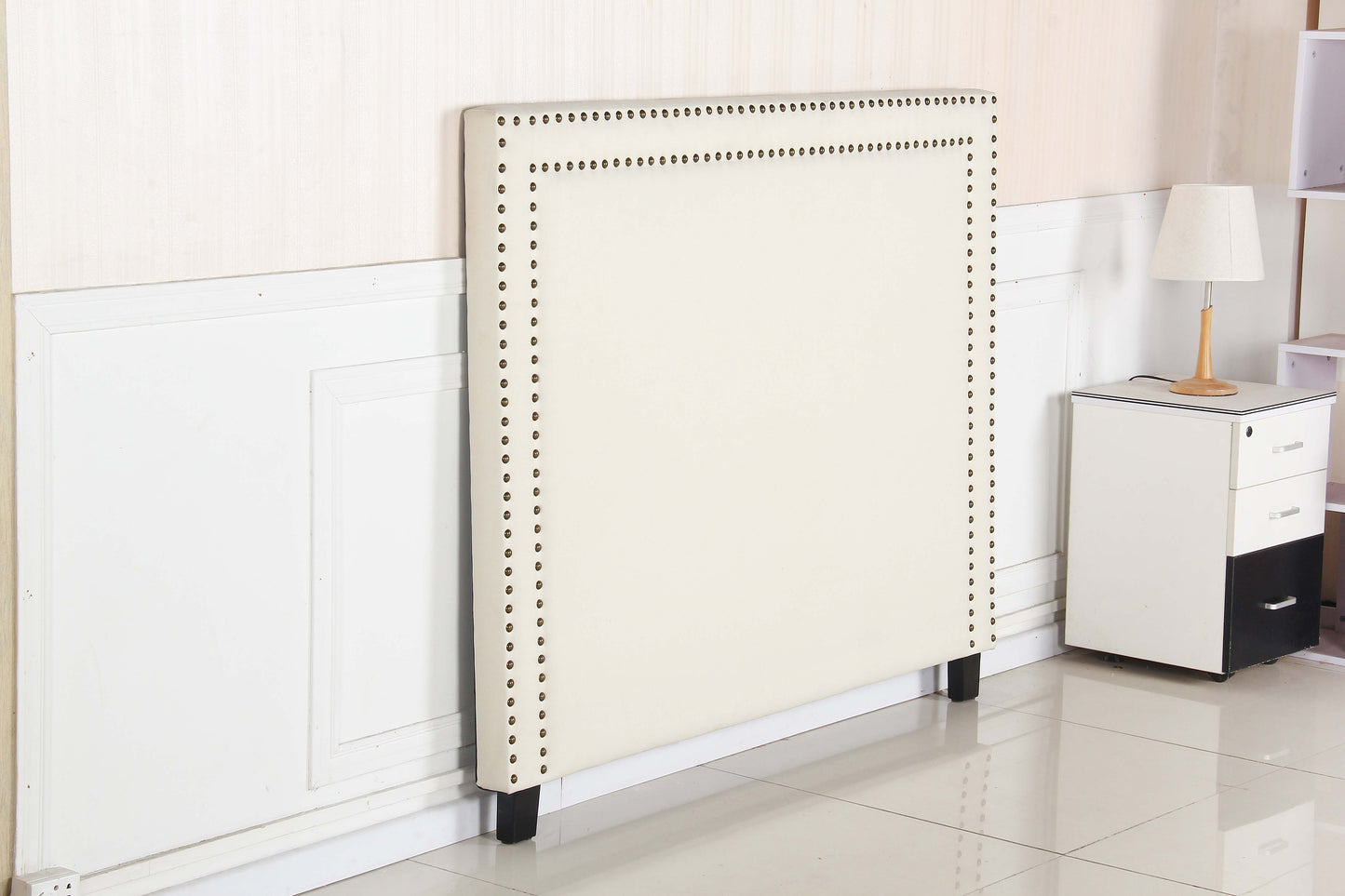 Enzo Multiple Colour Queen Headboard In Fine Linen Fabric Upholstery with Metal Studded Buttons