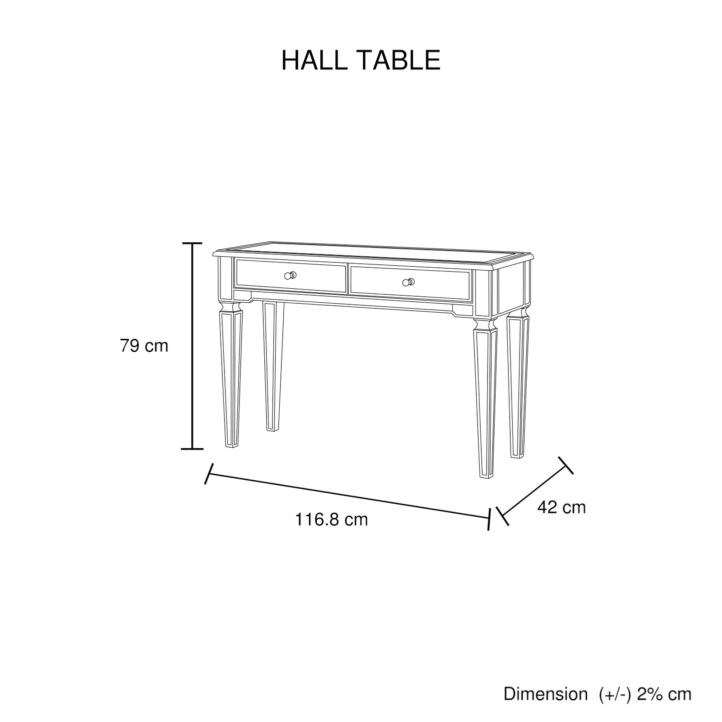 Antique Hall Table MDF Construction Wooden Legs Gold Colour Storage Space
