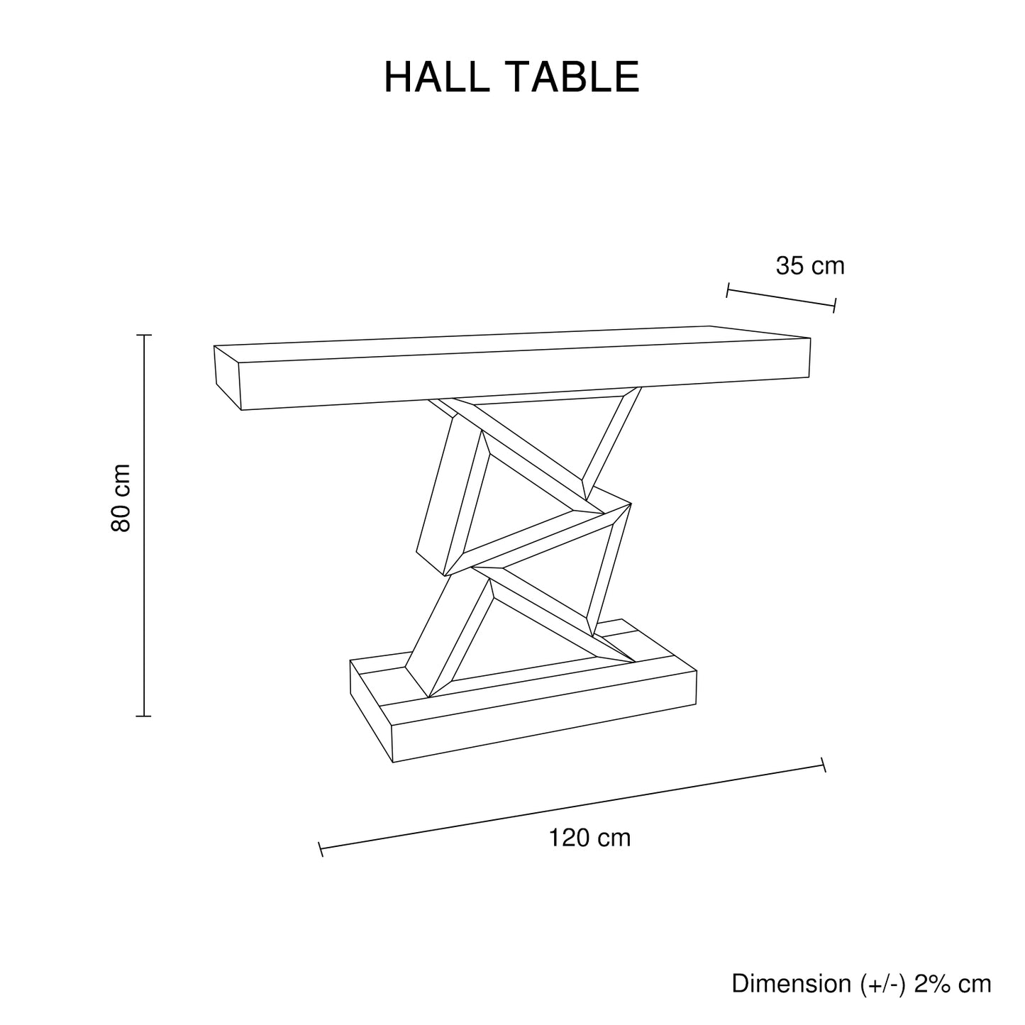 Bianca Hall Table MDF Silver Mirror Crush Crystal Zigzag Design