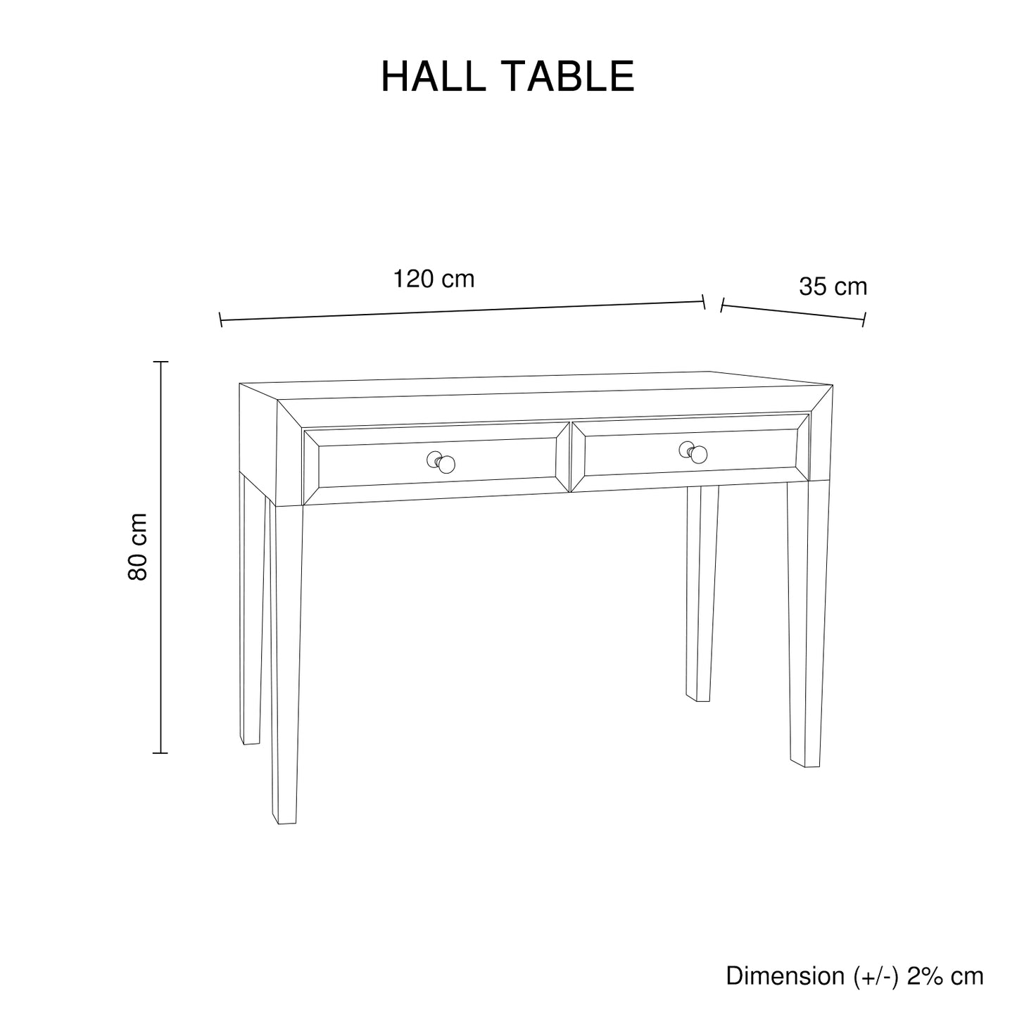 Camelia Hall Table MDF Silver Mirror Two Drawers Sparkling Handle