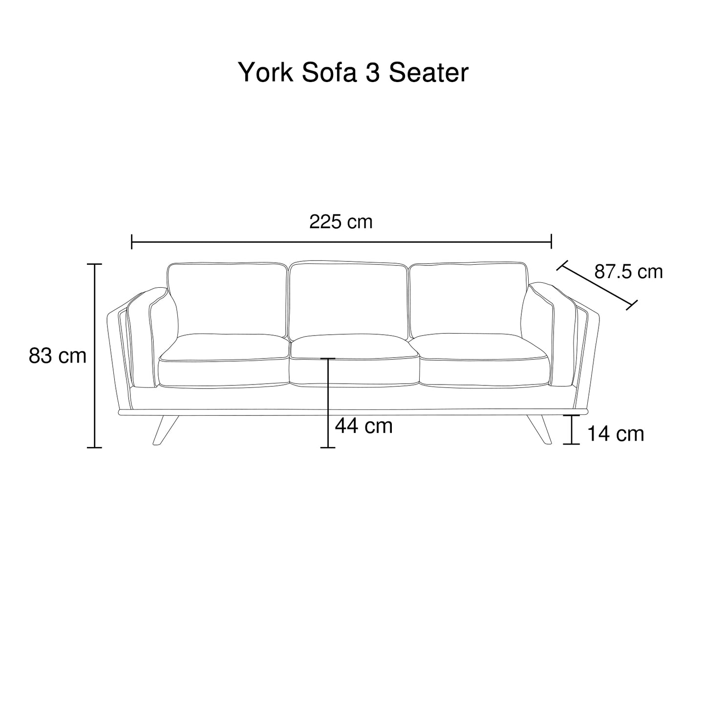 York 3 Seater Armchair Sofa Modern Lounge In Multiple Colour
