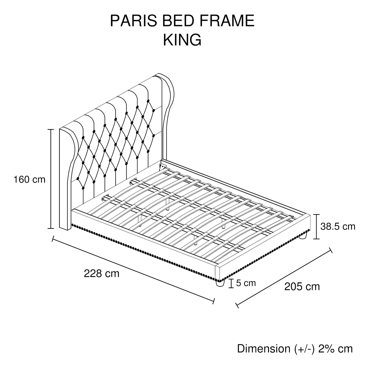 Paris Quality Linen Fabric Upholstered Wing Bed Frame with Detailing High Bedhead