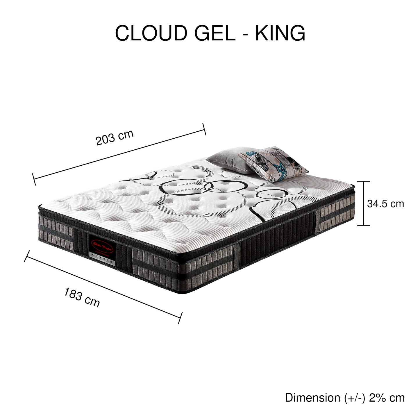 Knitted Fabric Pocket Coil 34.5 cm Cloud Gel Mattress