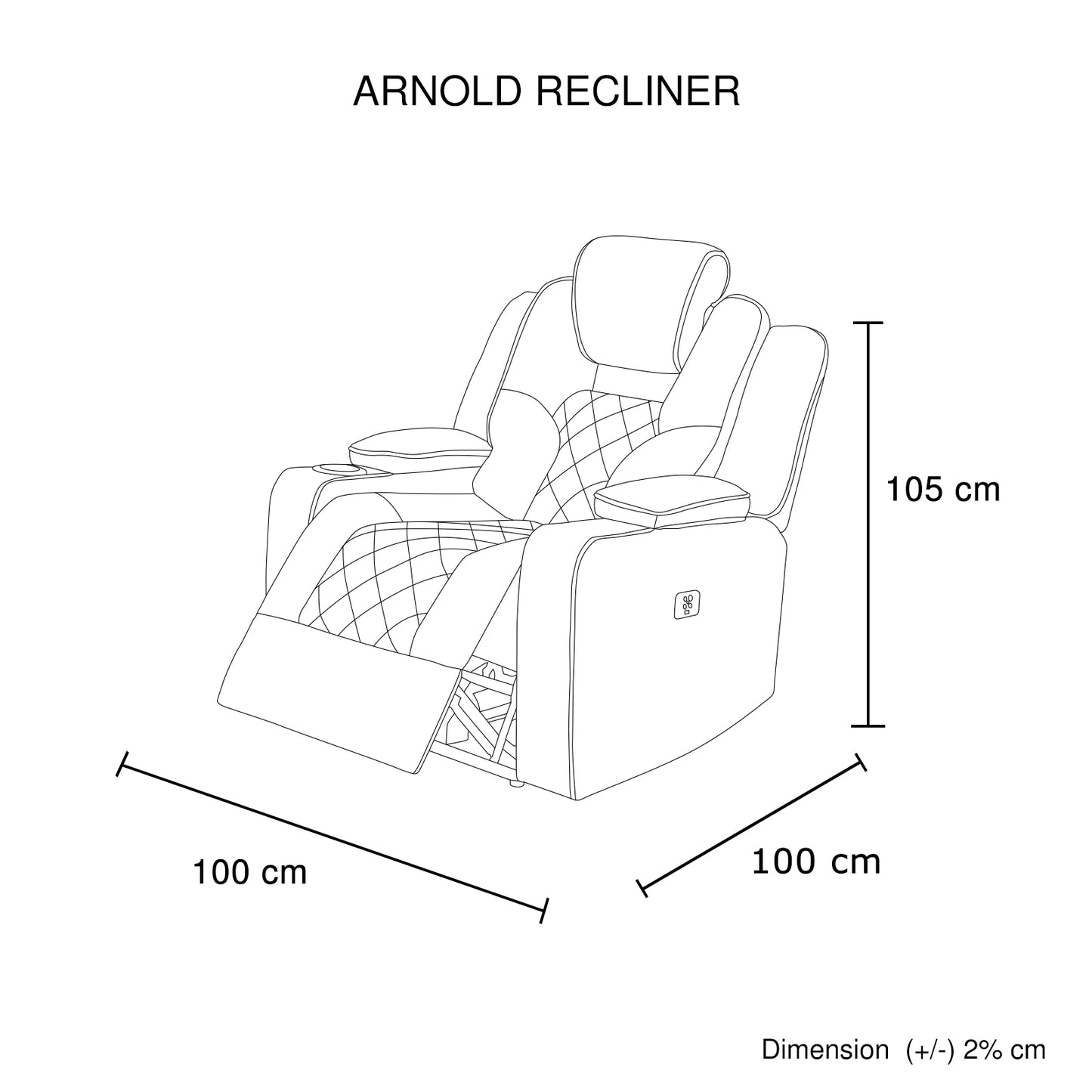 Arnold Electric Recliner Stylish Rhino Fabric Black 1 Seater Lounge Armchair with LED Features