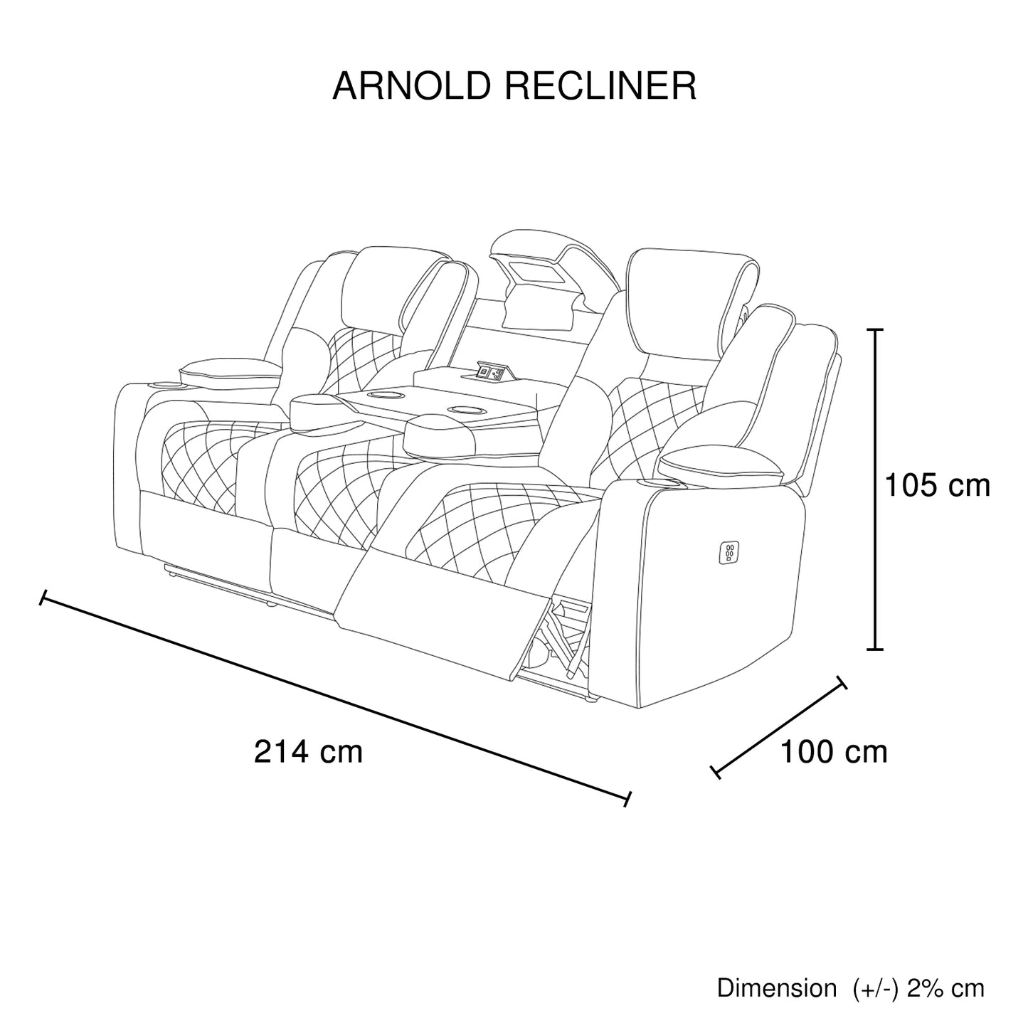 Arnold 3+2+1 Seater Electric Recliner Stylish Rhino Fabric Black Lounge Armchair with LED Features