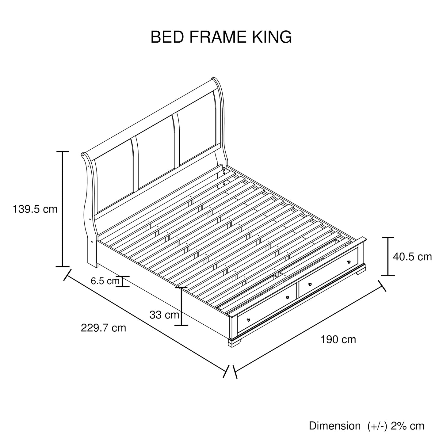 Marco Bed Sleigh Medium High Headboard Bed Frame in Solid Wood MDF Plywood Storage in Grey Colour
