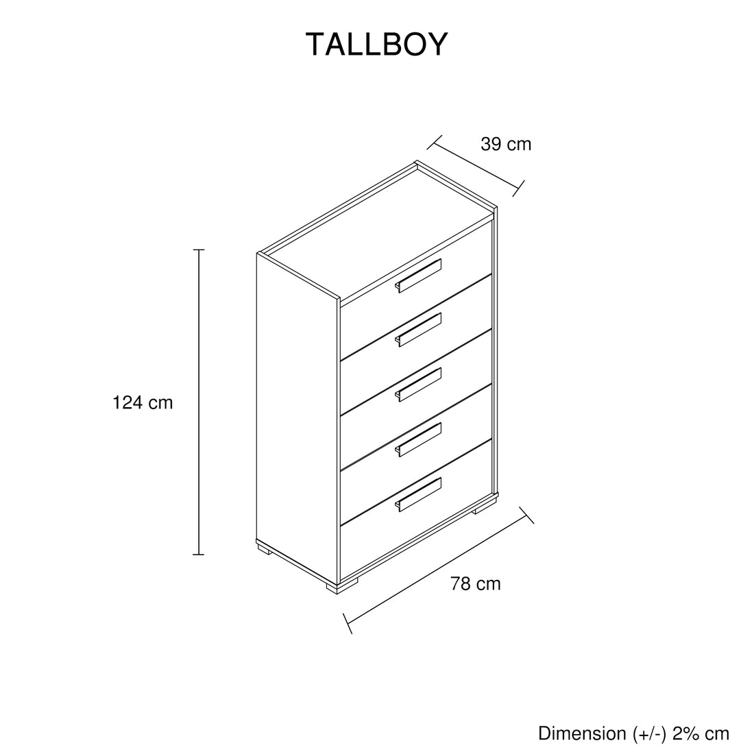 Copper Contemporary 5 Drawers Tallboy with Sleek Metal Handles