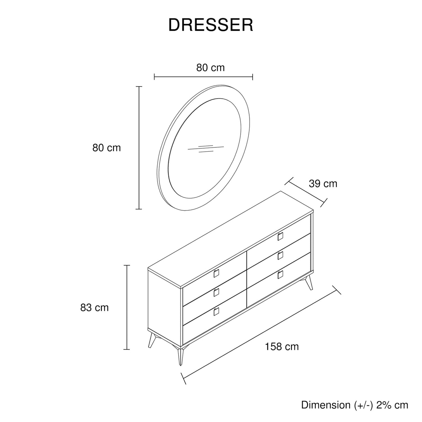 Maxwell Dresser MDF Melamine Finishing 6 Drawers Metal Handles Legs