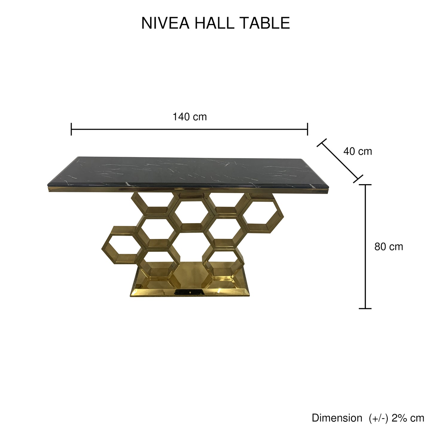 Nivea Stainless Electroplating Titanium Gold Frame & Black Faux Marble Top Hall Table