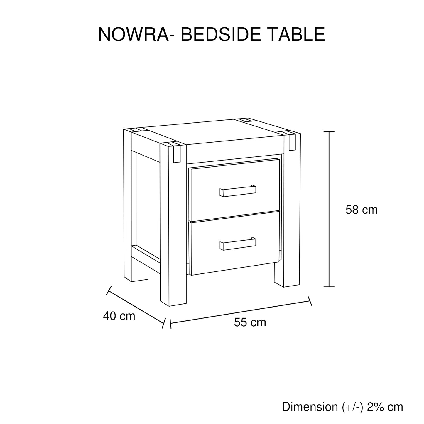 Nowra Solid Acacia Timber Bedside Table In Multiple Colour