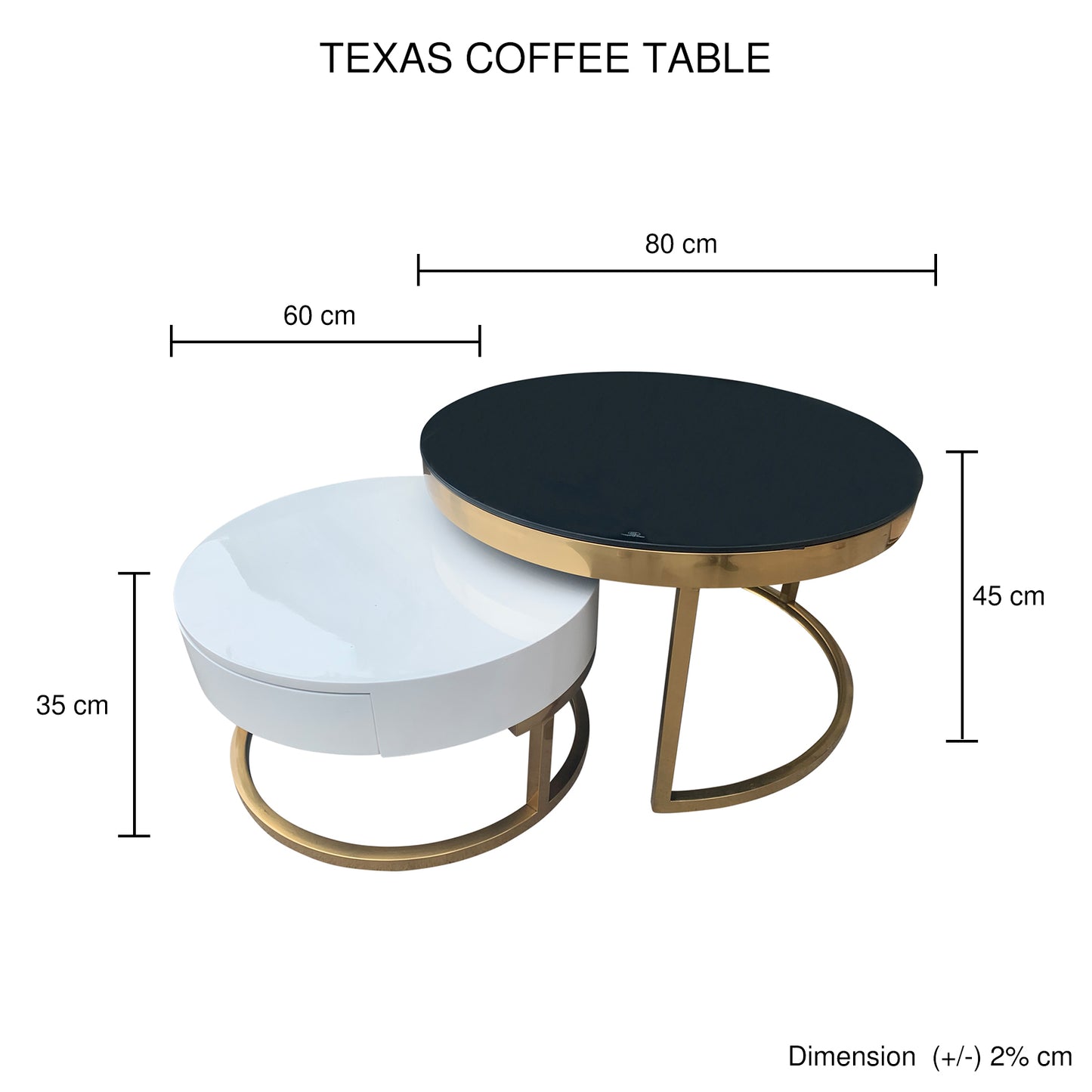 Coffee Table Tempered Glass Top Storage Drawer Metal Base Stainless Electroplating Titanium Gold Texas