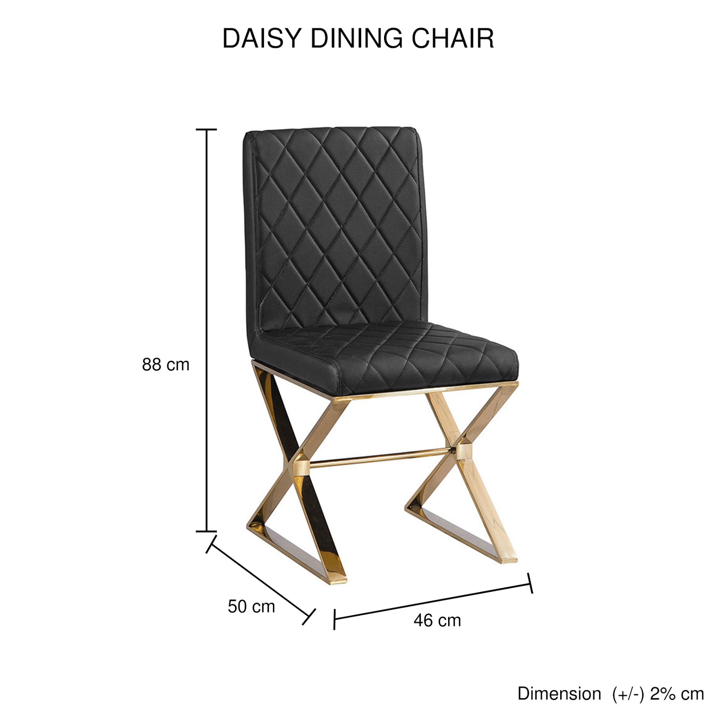 Daisy 2X Dining Chair Stainless Gold Frame & Seat Black PU Leather