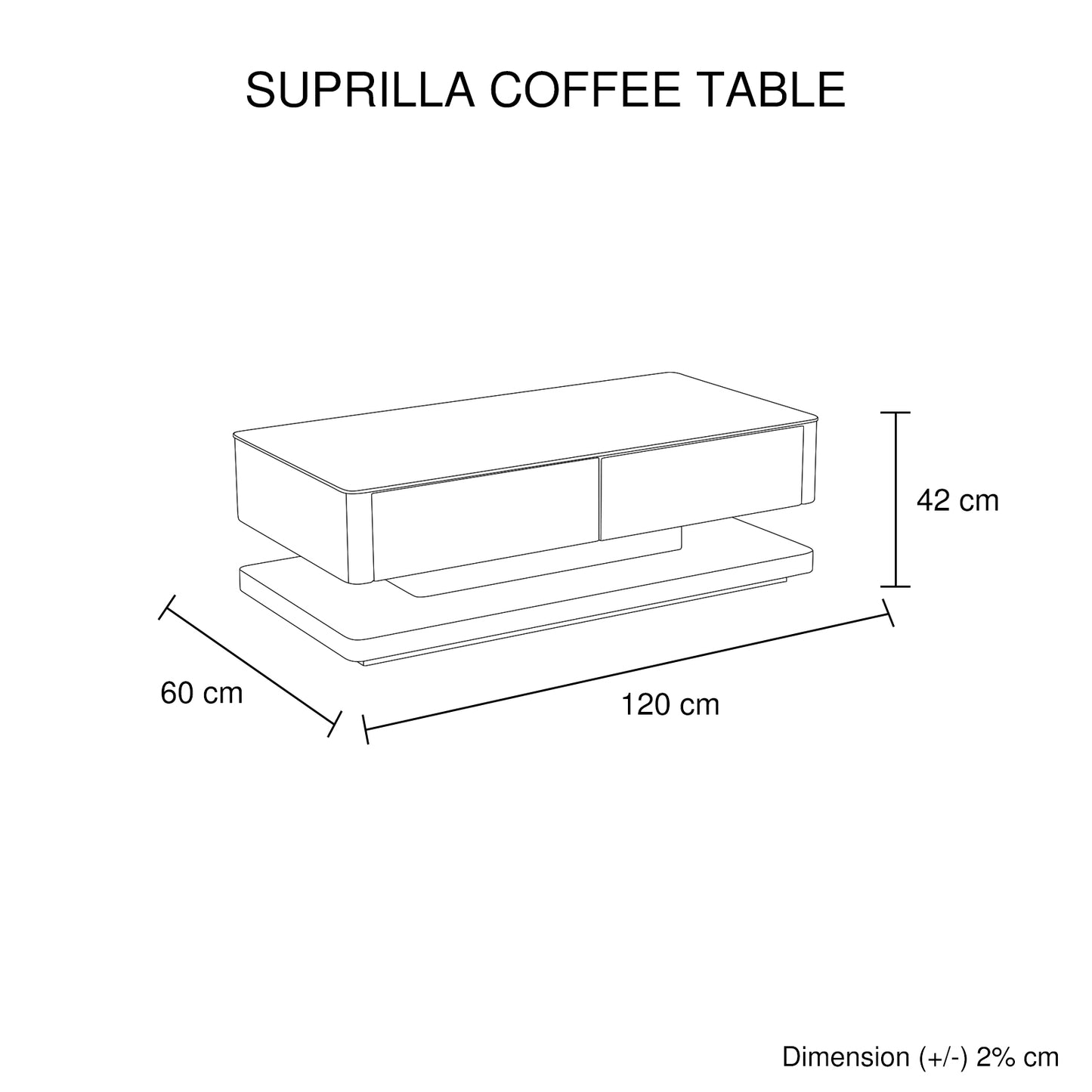 Suprilla Shiny High Glossy Coffee Table with Both Side Drawer Storage