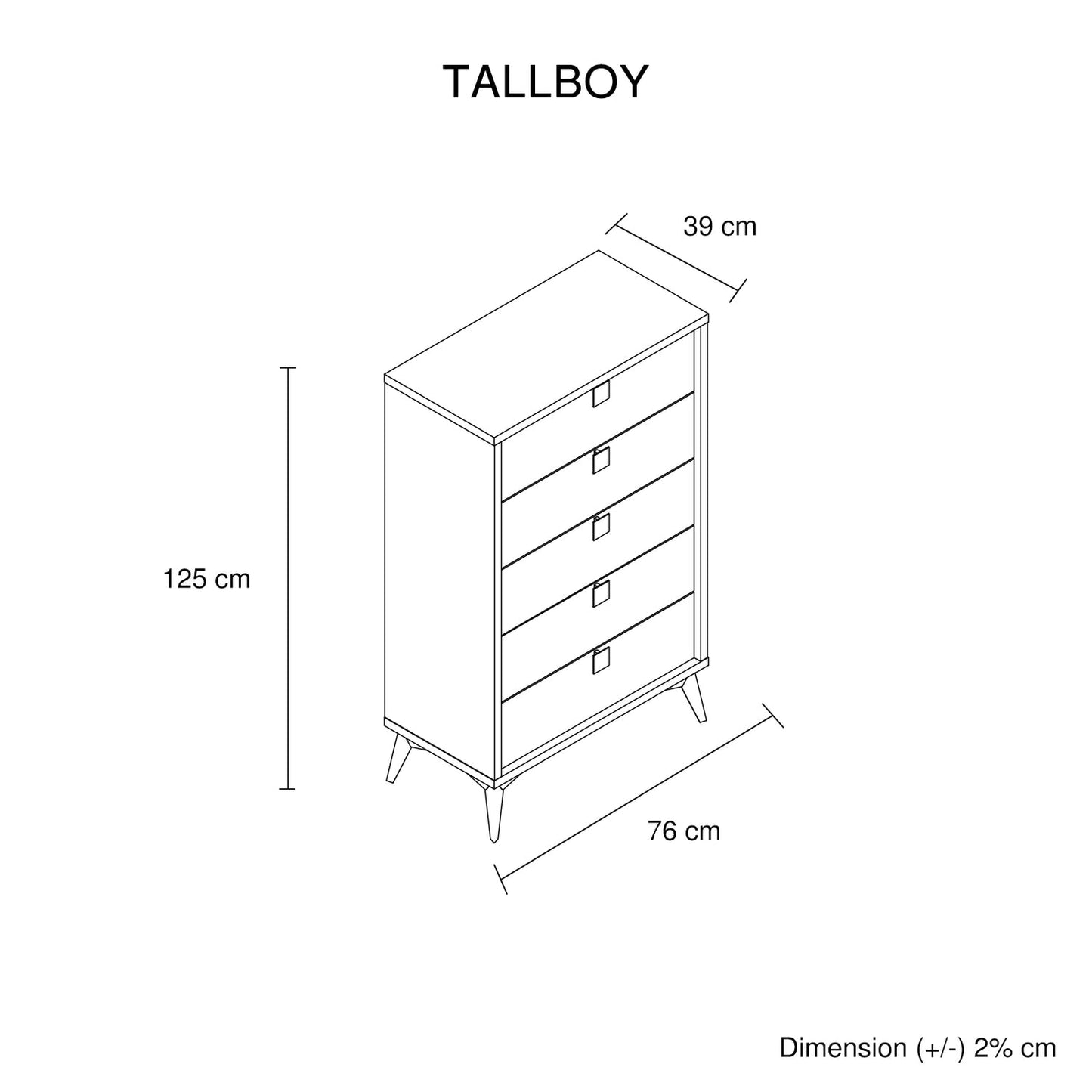 Maxwell Melamine Finish & Metal Legs Handles Tallboy with 5 Drawers