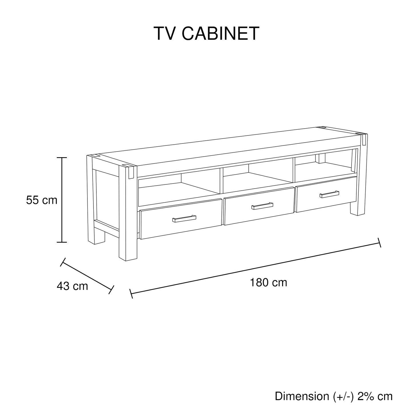 Java 3 Storage Drawers Solid and Veneered Acacia TV Cabinet