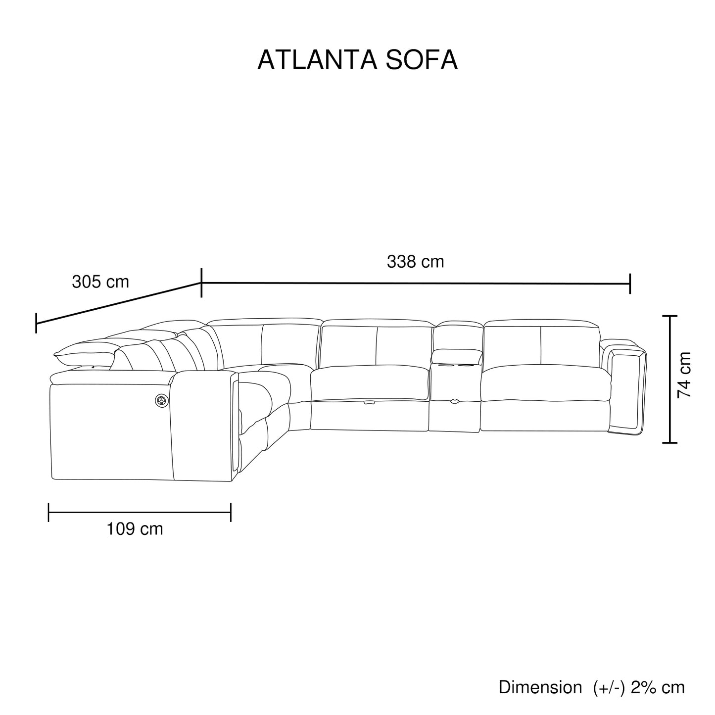 Atlanta 5 Seater Genuine Leather Grey Electric Recliner Console & Storage Drawer Sofa