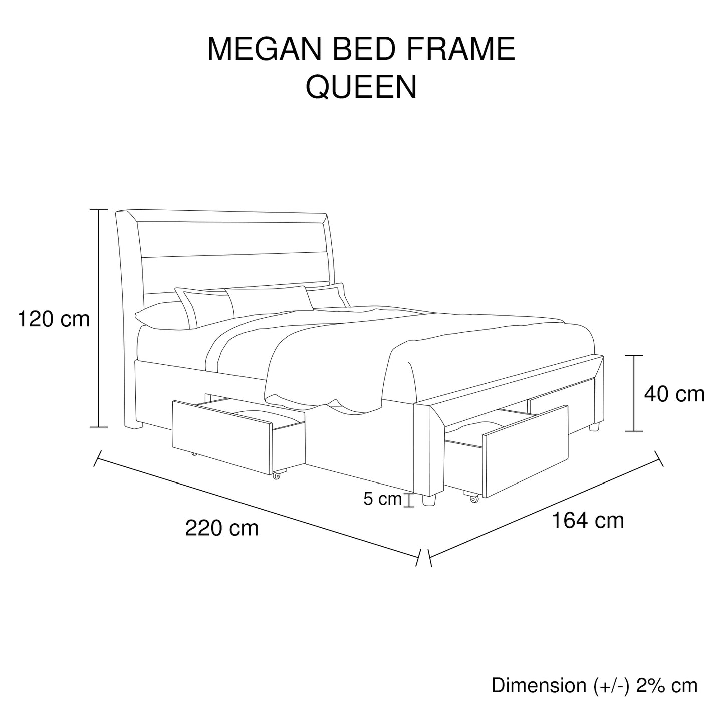 Megan Bed Light Grey Polyester Fabric