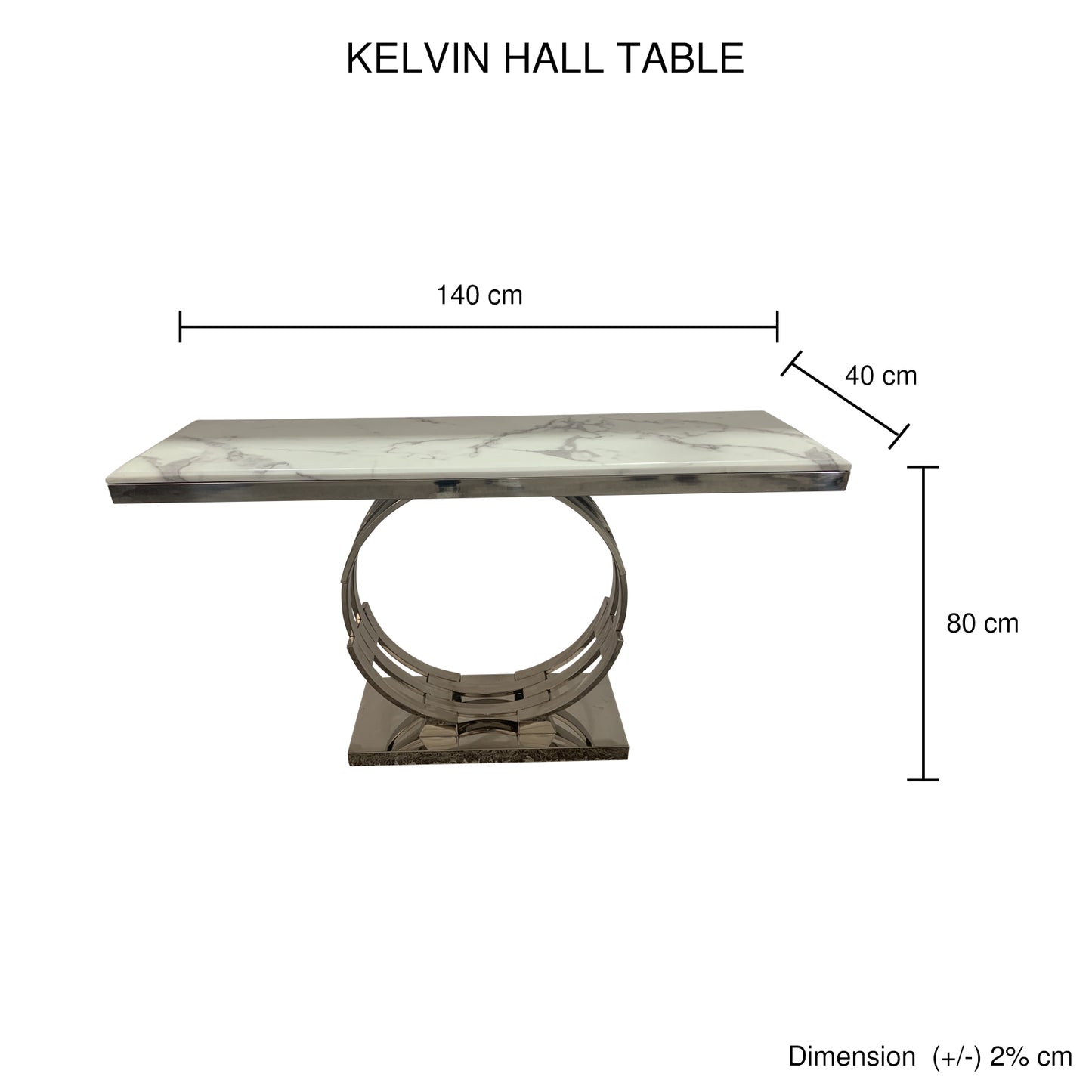 Kelvin Hall Table Whitish Faux Marble Top Aesthetic Metal Made Design Silver Colour