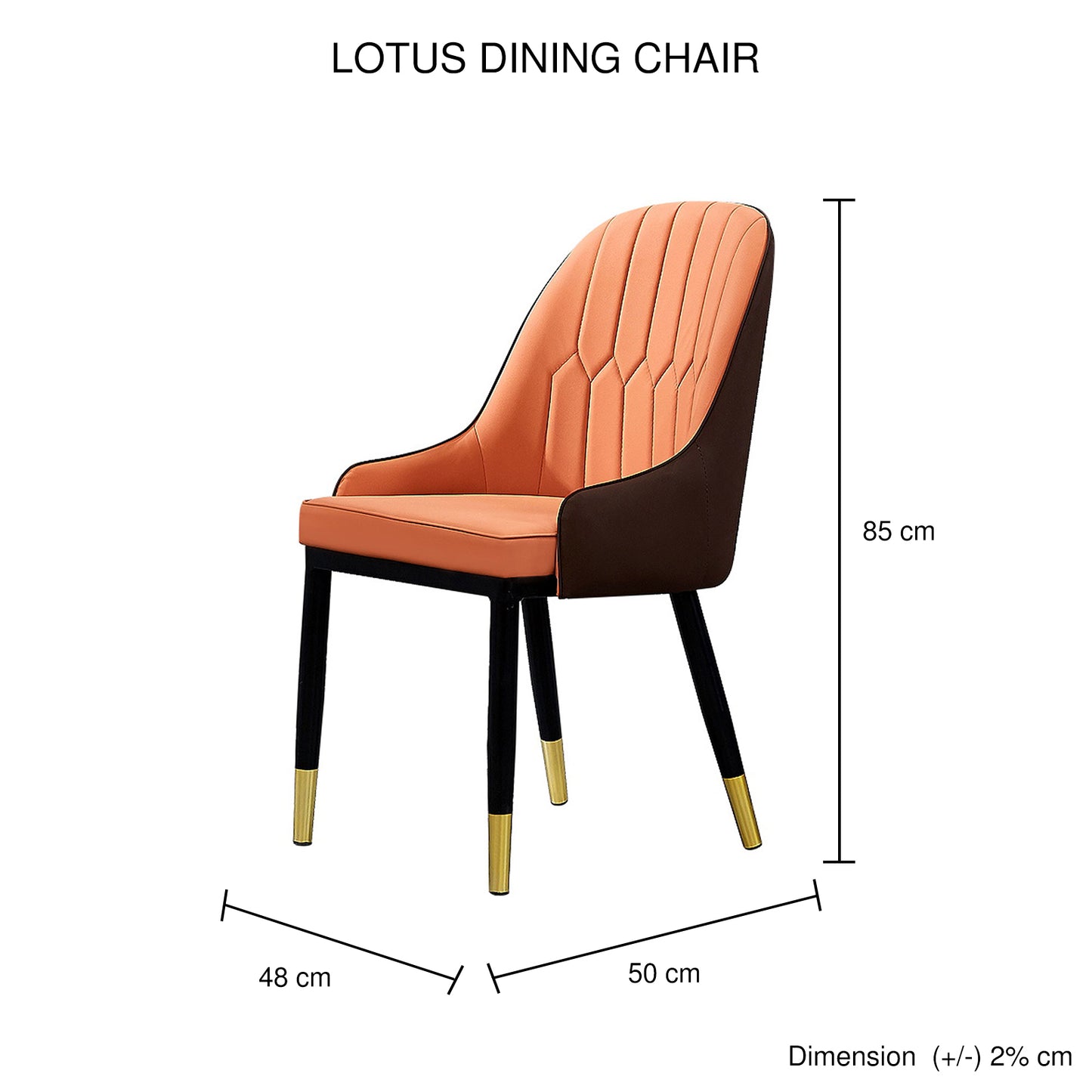 Lotus 2X Leatherette Upholstery Orange Color Dining Chair with Powder Coating Steet Feet