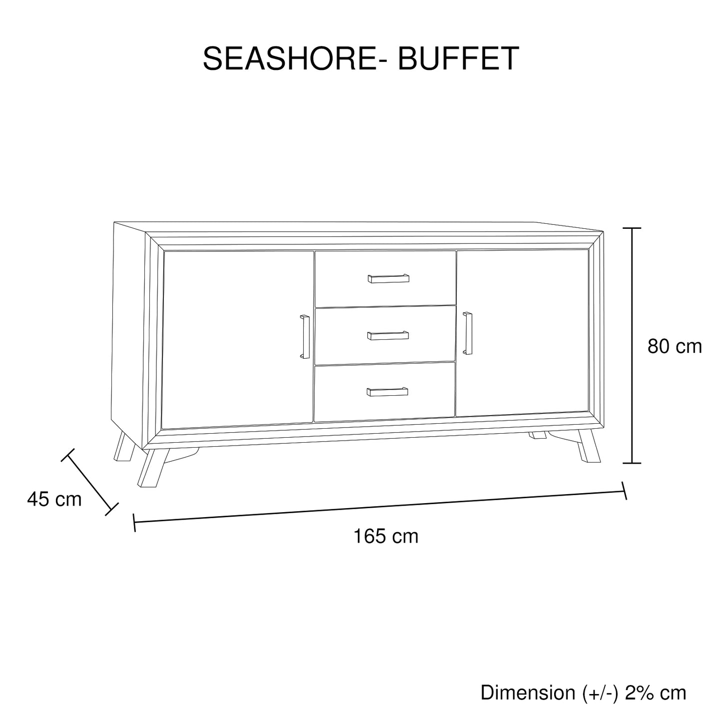Seashore Buffet In Solid Acacia Timber with Black Border In Silver Brush Colour