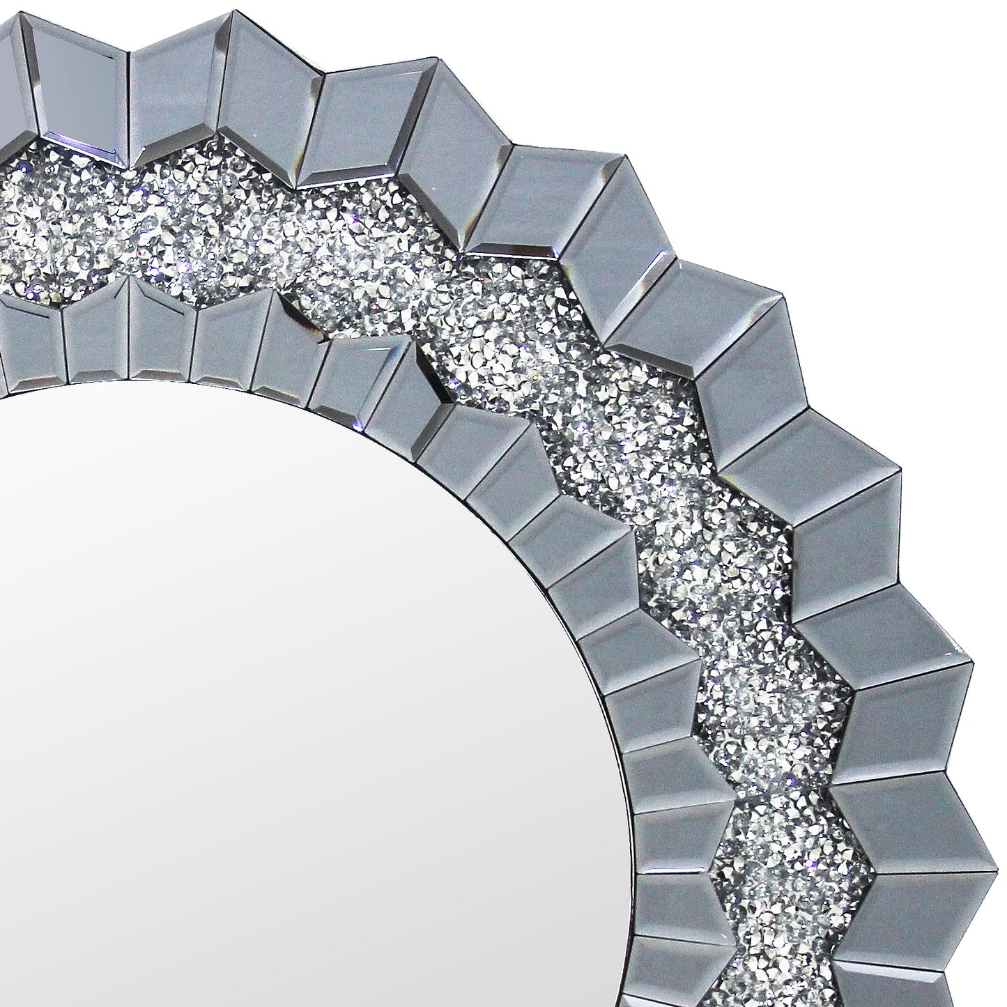 Glamorous Smokey Grey and Silver Crystal-Adorned Wall Mirror Premium Quality MDF & Glass