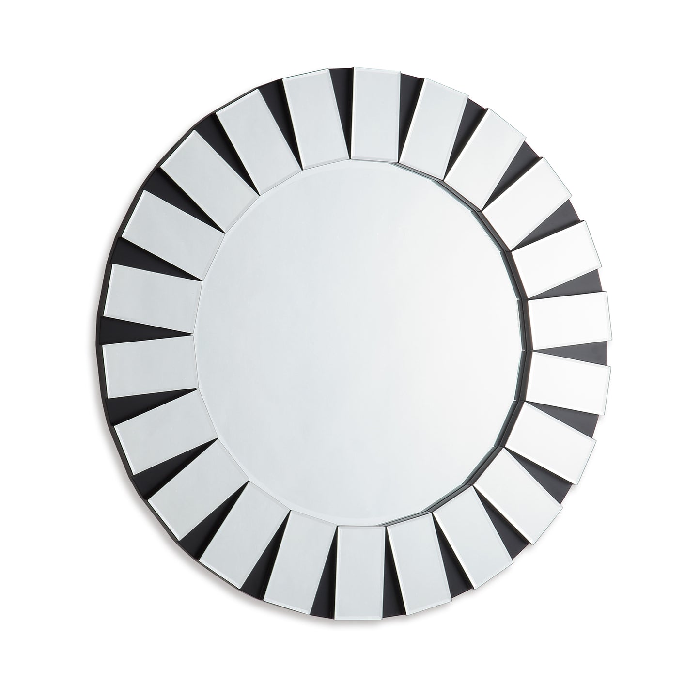 Angel Wall Mirror Clear Image MDF Construction Round Shape Combination of Black & Silver Colour