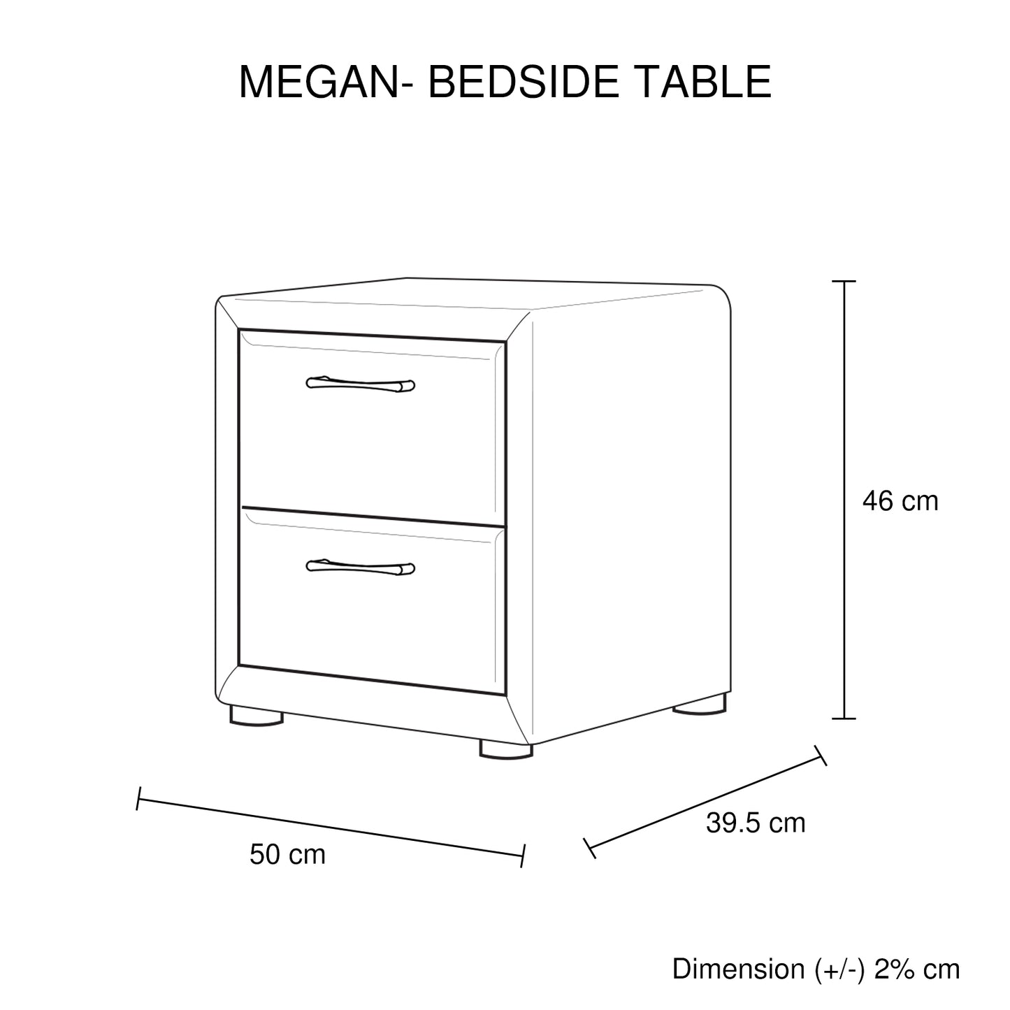 Megan Two Drawers Bedside Table Upholstery Fabric in Light Grey Colour