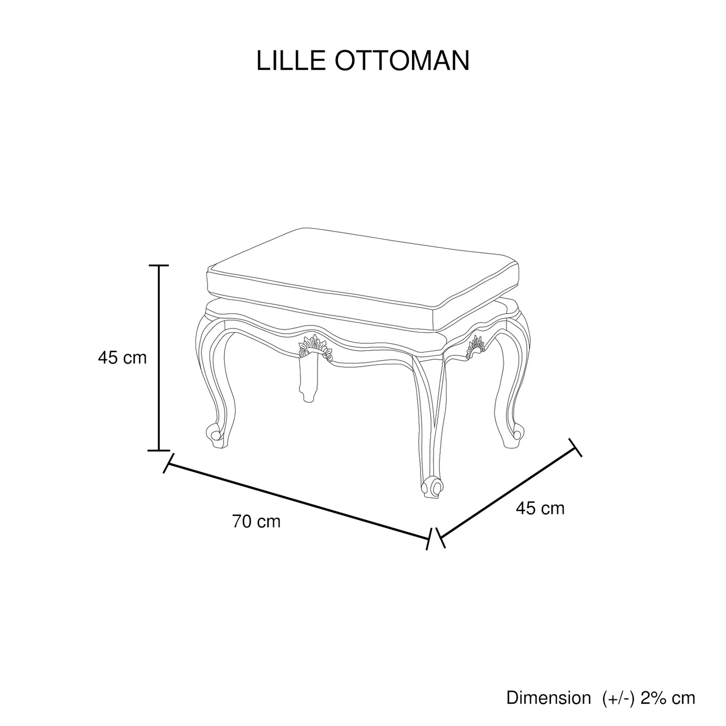 Lille Linen Fabric Beige Oak Wood White Washed Finish Ottoman