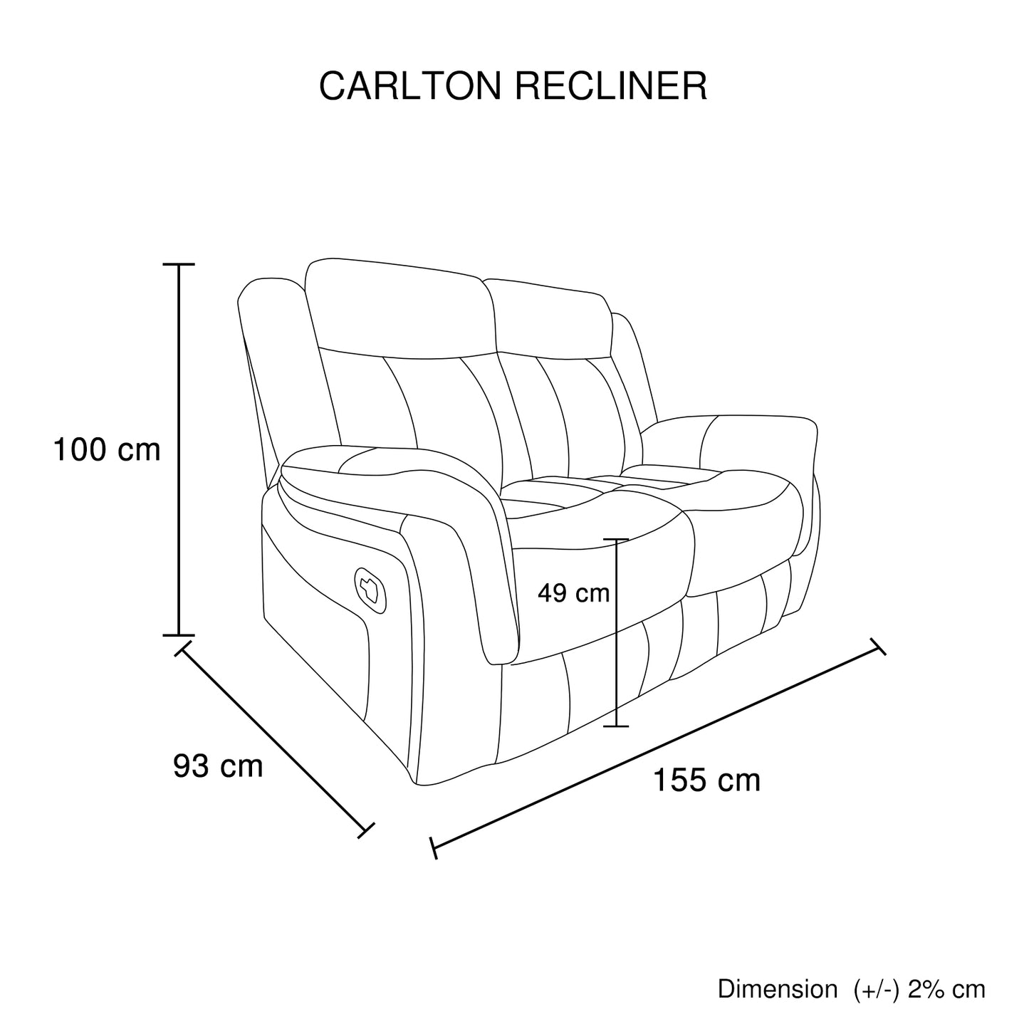 Carlton 2R Finest Fabric Recliner Sturdy Construction Metal Mechanism