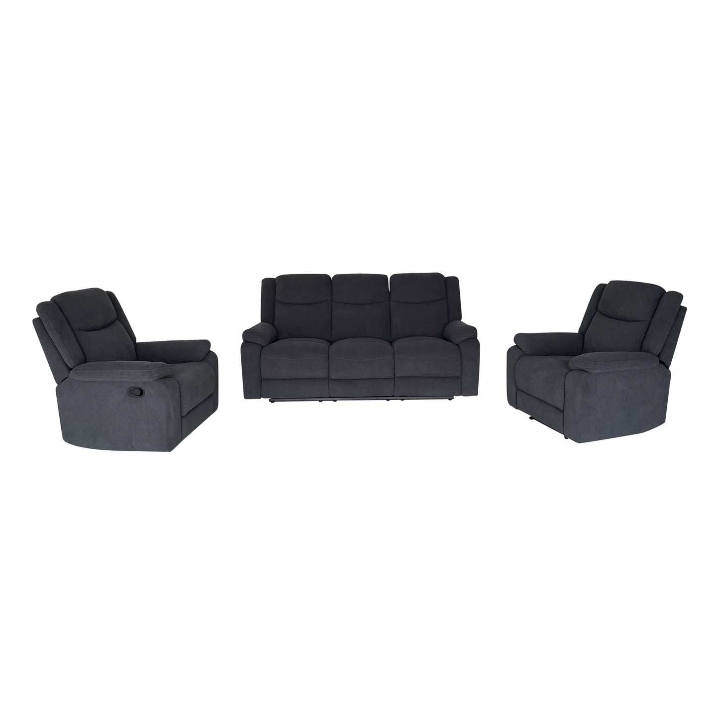 Lena 3R+1R+1R Barcelona Fabric Recliner Sofa in Charcoal Colour