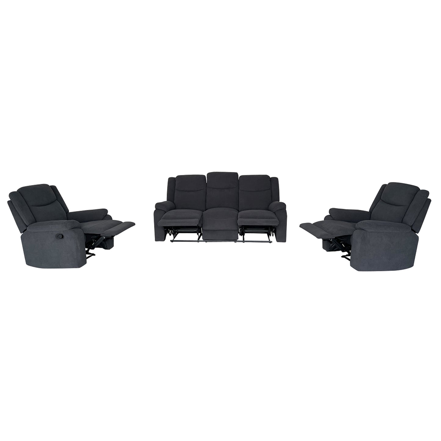 Lena 3R+1R+1R Barcelona Fabric Recliner Sofa in Charcoal Colour