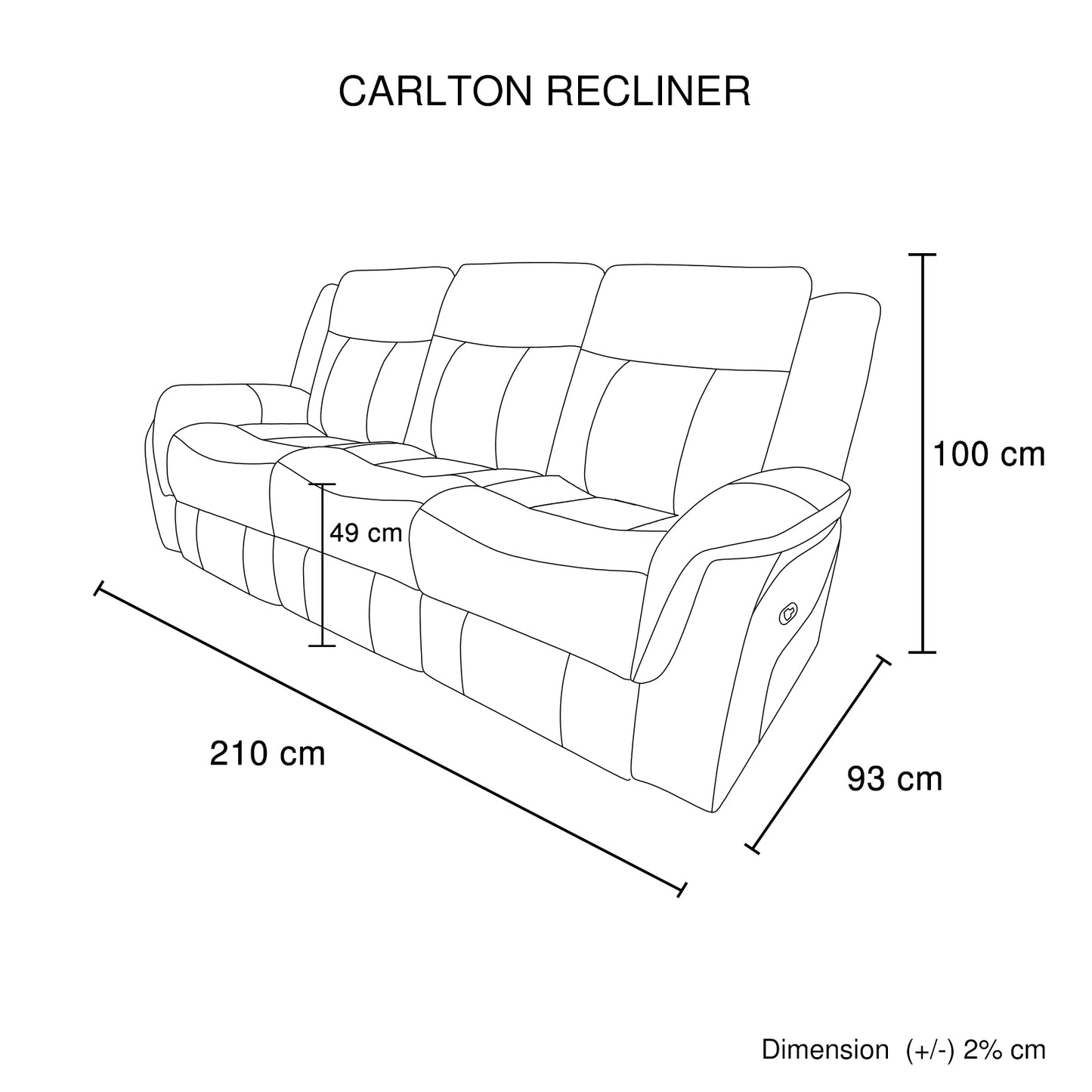 Carlton 3R+1R+1R Finest Fabric Recliner Sturdy Construction Metal Mechanism