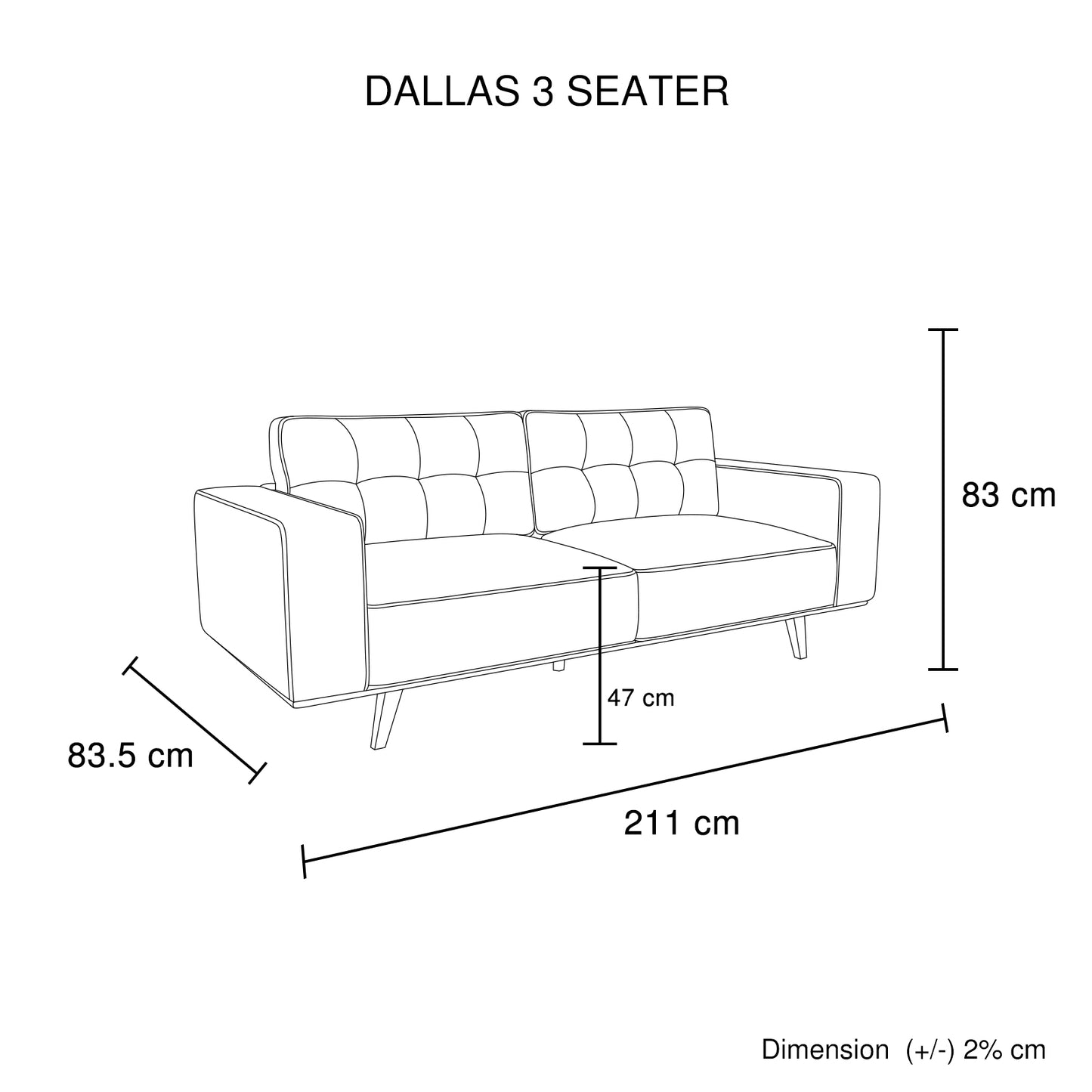 Dallas 3 Seater Sofa Fabric Upholstery Grey Colour Pocket Spring Wooden Frame