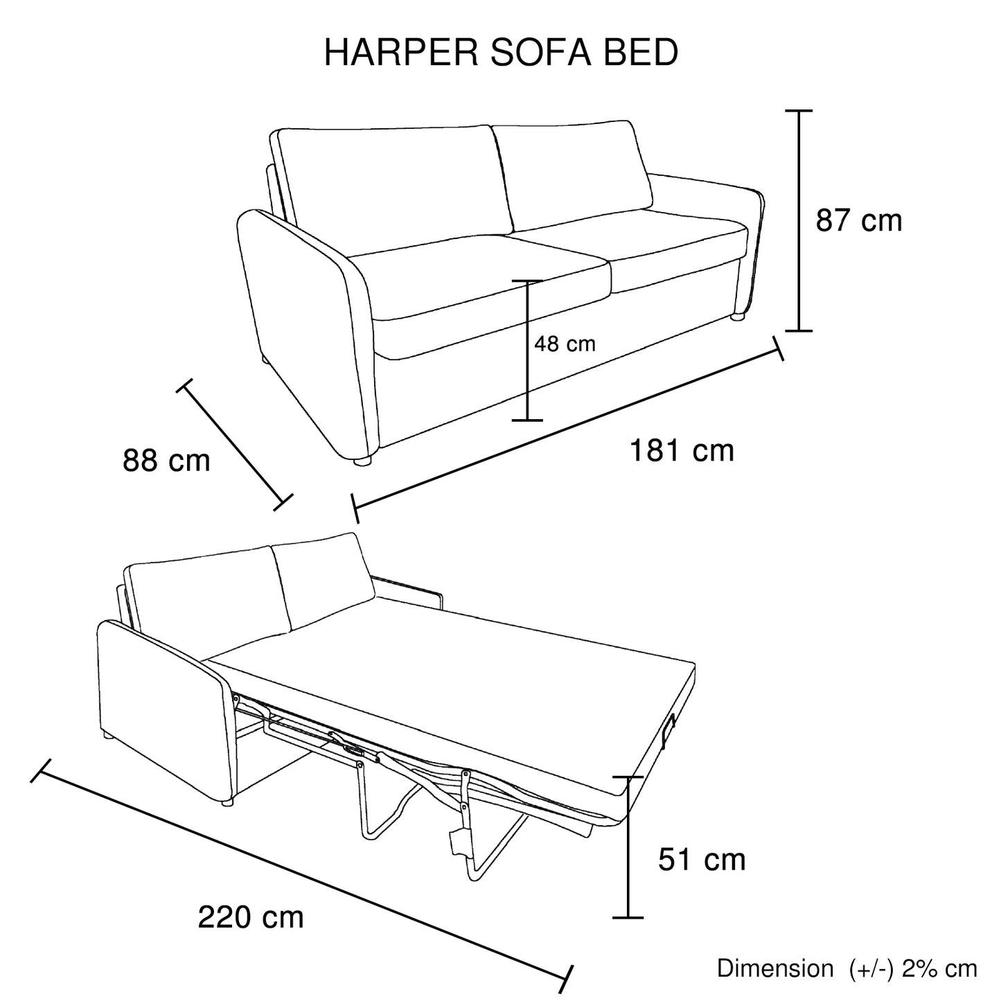 Harper Multifunctional 3 Seater Sofa Bed Fabric Upholstery Wooden Structure in Blue