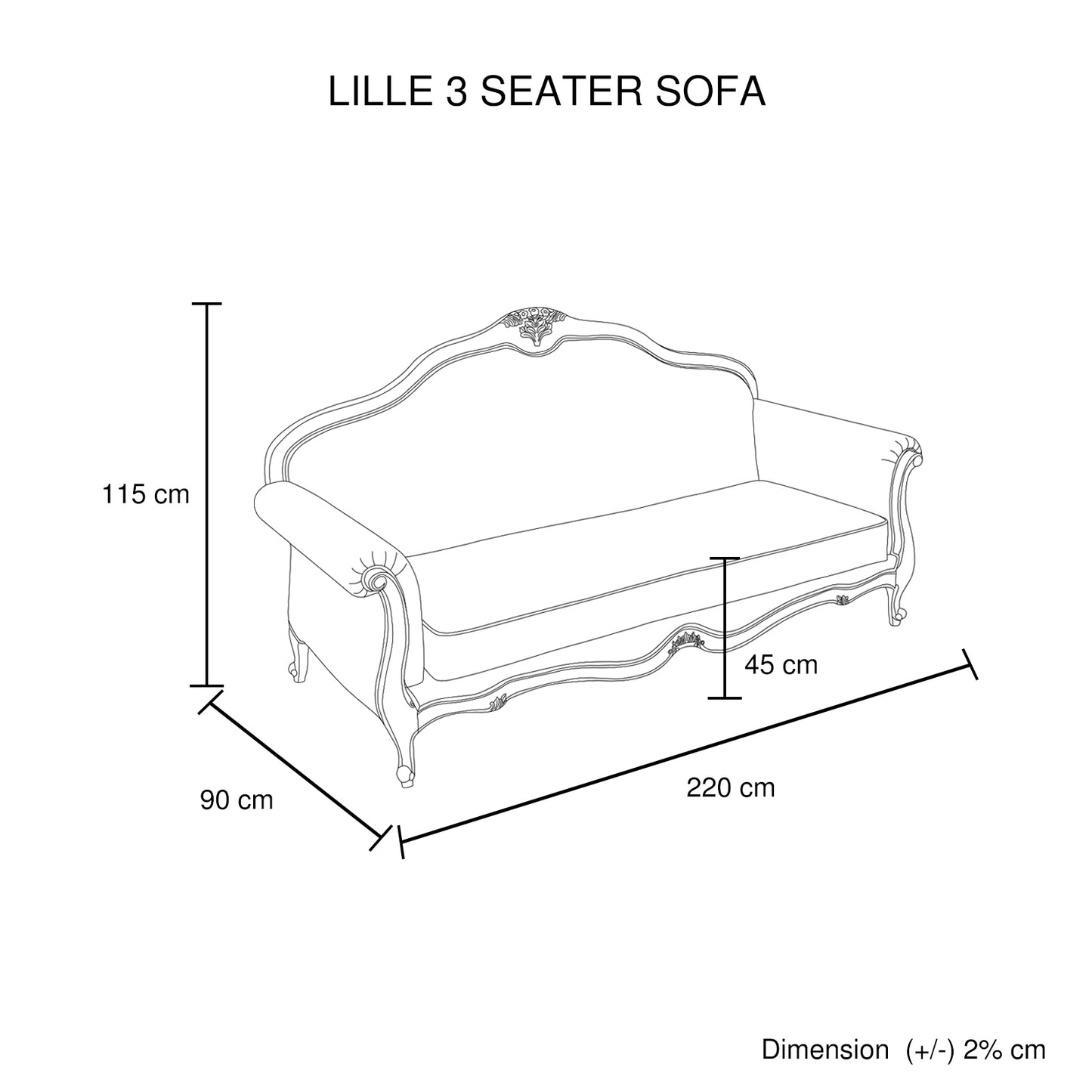 Lille 3 Seater Sofa Linen Fabric Oak Wood White Washed Finish Rolled Armrest