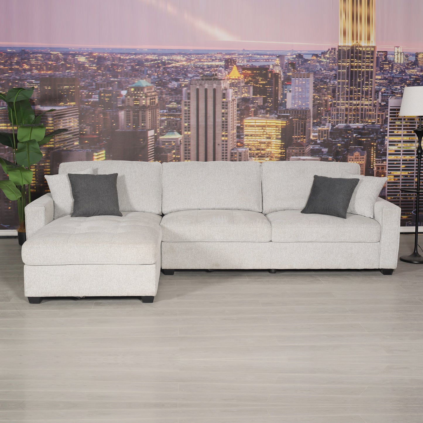 Milano Corner Sofa Chaise Reversible Polyester Fabric Multilayer Two Pillows Attached Individual Pocket Spring
