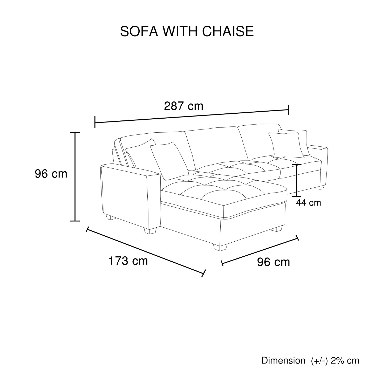 Milano Corner Sofa Chaise Reversible Polyester Fabric Multilayer Two Pillows Attached Individual Pocket Spring