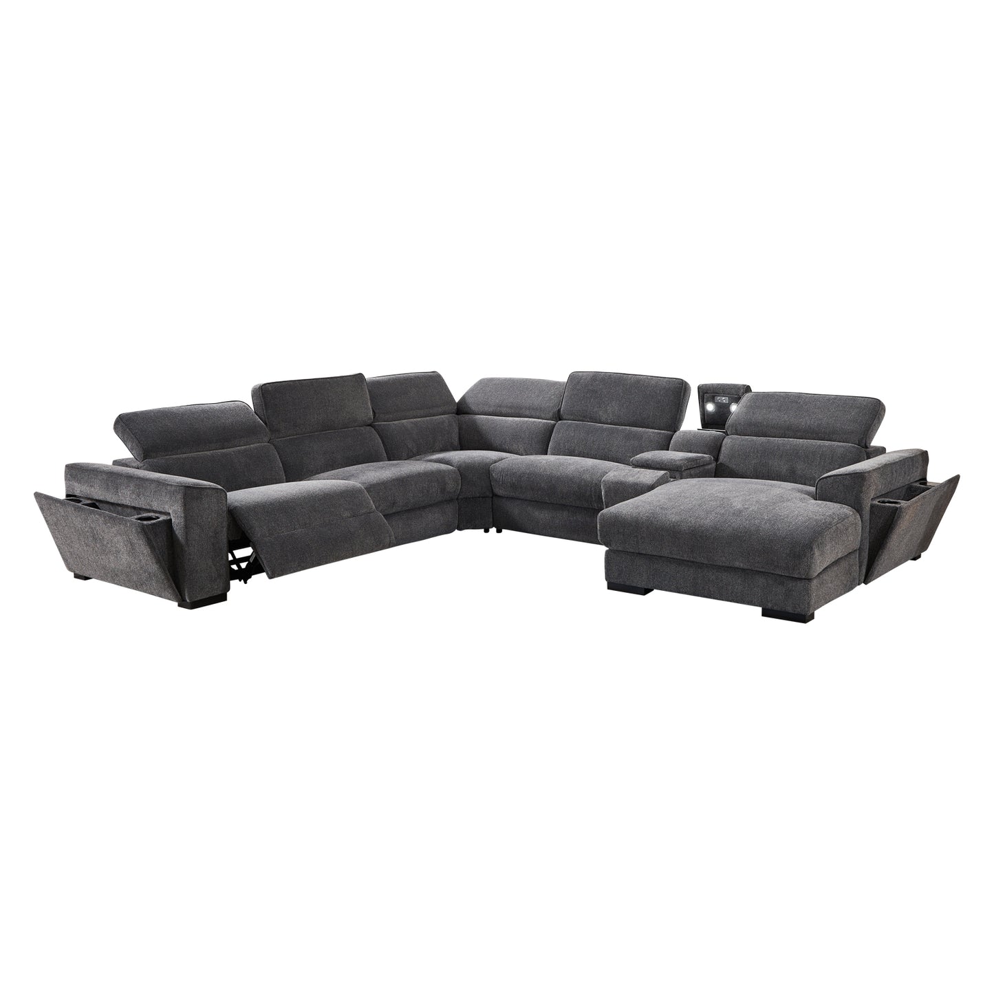 Sorrento Corner Sofa Right Hand Chaise Premium Fabric Electric Recliner with Manual Headrest Cup-holder Charging Point Lighting
