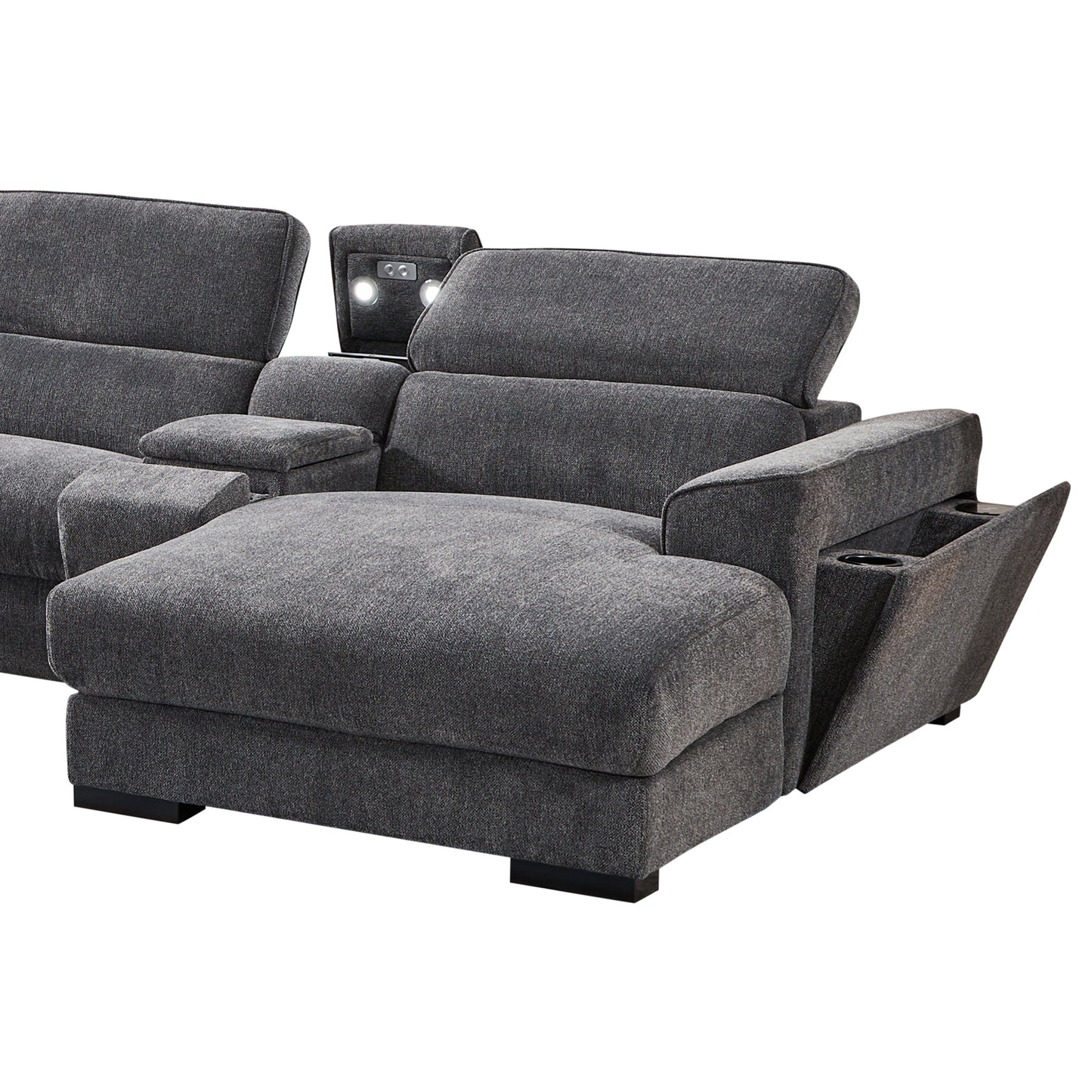 Sorrento Corner Sofa Right Hand Chaise Premium Fabric Electric Recliner with Manual Headrest Cup-holder Charging Point Lighting