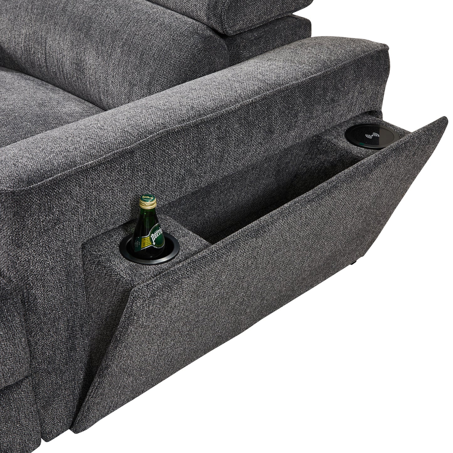 Sorrento Corner Sofa Right Hand Chaise Premium Fabric Electric Recliner with Manual Headrest Cup-holder Charging Point Lighting
