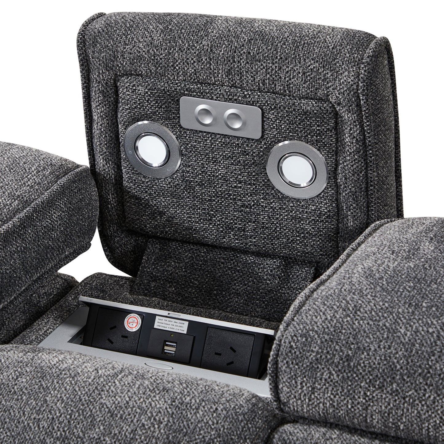 Sorrento Corner Sofa Right Hand Chaise Premium Fabric Electric Recliner with Manual Headrest Cup-holder Charging Point Lighting