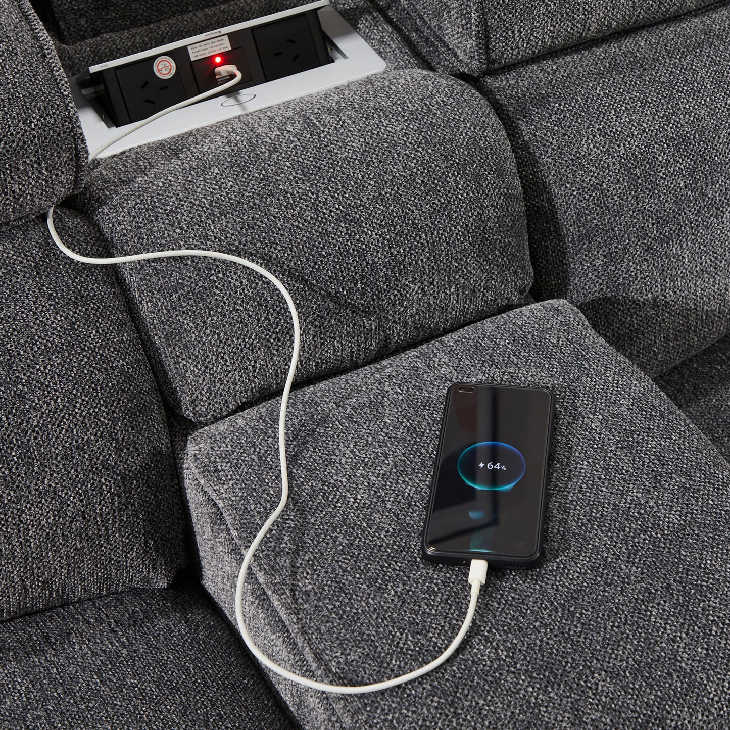 Sorrento Corner Sofa Right Hand Chaise Premium Fabric Electric Recliner with Manual Headrest Cup-holder Charging Point Lighting