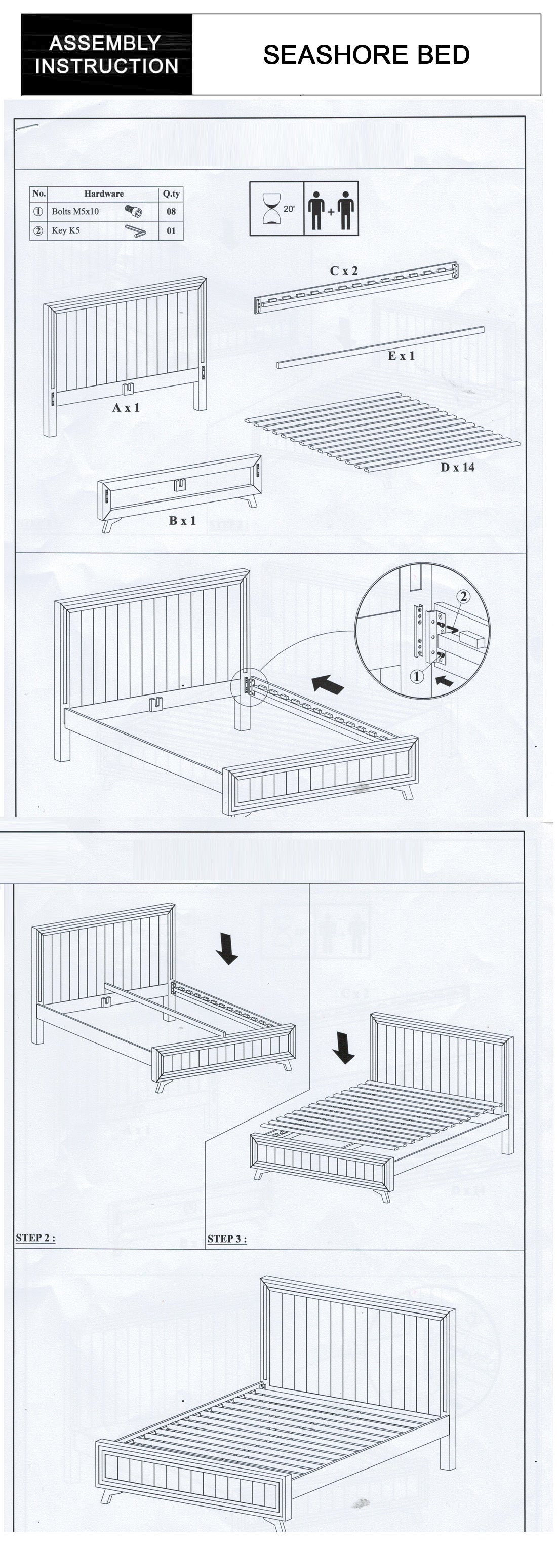 Seashore Silver Brush Colour Bed Frame In Solid Acacia Timber in Multiple Size